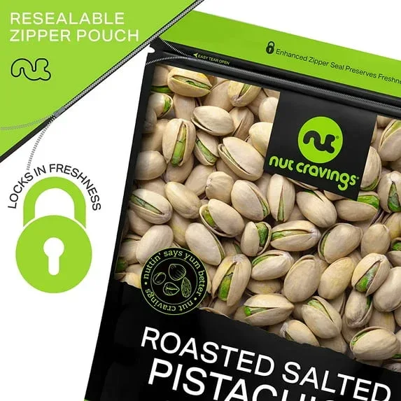 Nut Cravings Freshly Roasted & Salted California Pistachios (16oz - 1 lbs) Packed Fresh in Resealable Bag - Image 2