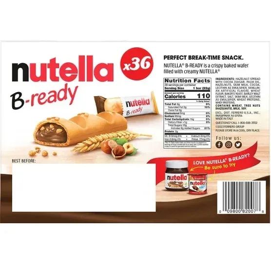 Nutella B-Ready Crispy Wafers Filled with Nutella, 0.7 oz, 36-count - Image 2