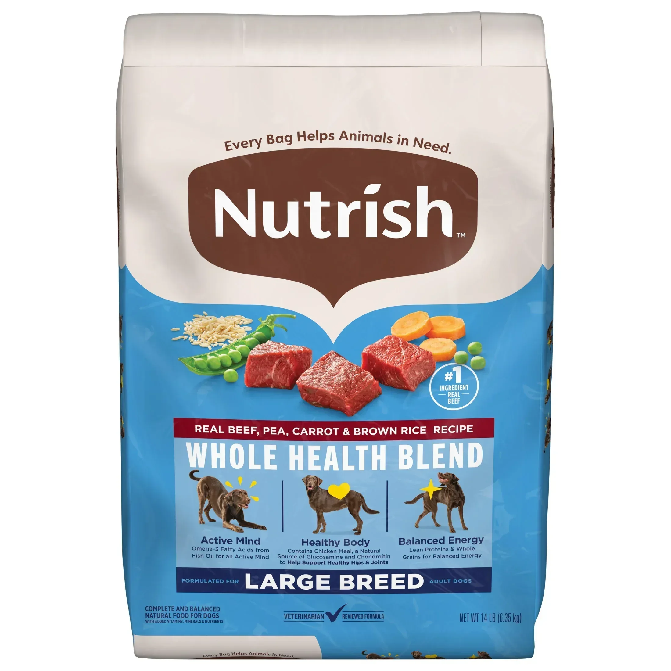 Nutrish Large Breed Real Beef, Pea, Carrot & Brown Rice Recipe Whole Health Blend Dry Dog Food, 14 lb. Bag (Rachael Ray)