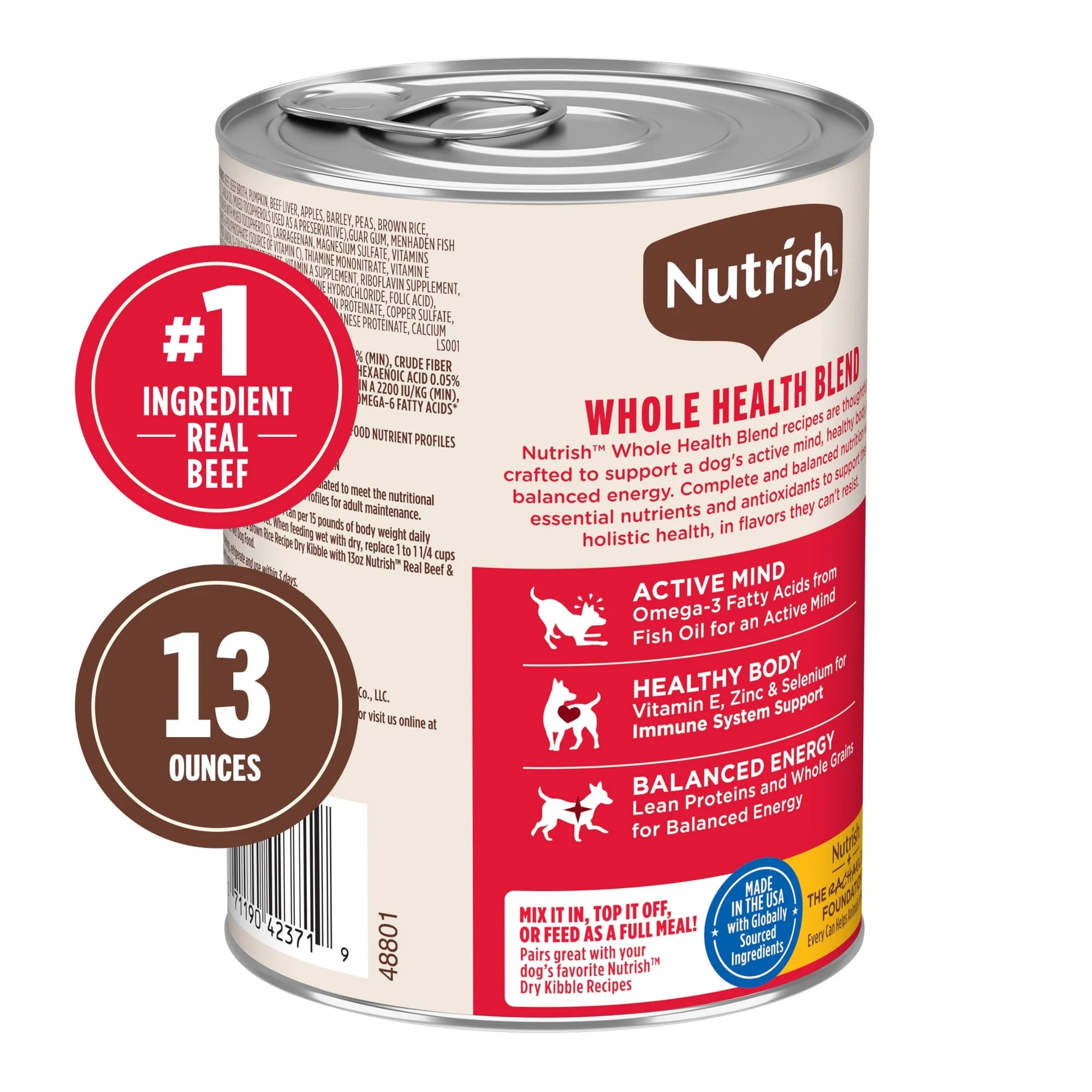 Nutrish Real Beef & Pumpkin Recipe Whole Health Blend Premium Paté Wet Dog Food, 13 oz. Can (Rachael Ray) - Image 4