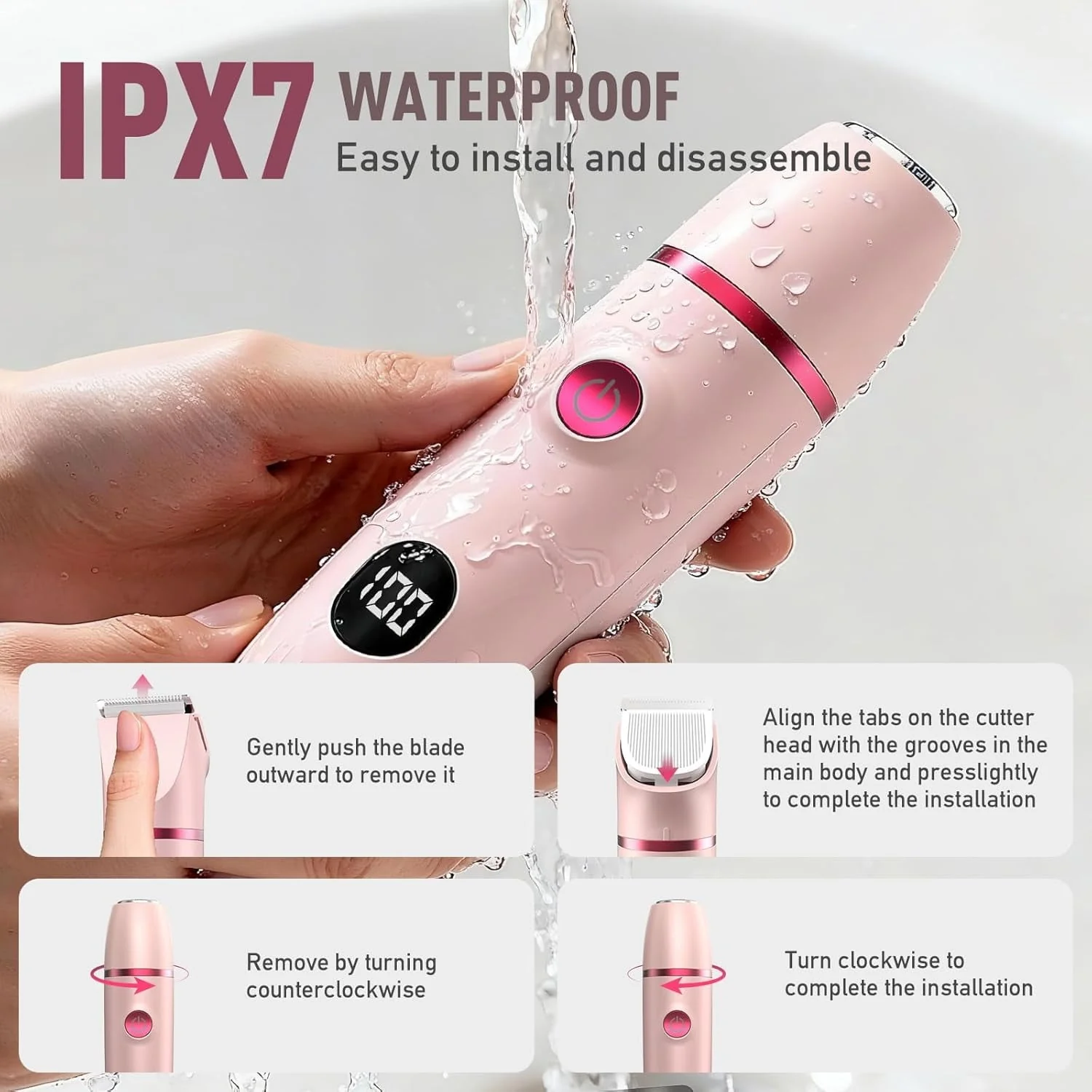 Obacre Bikini Trimmer for Women, 3 in 1 Electric Razors for Women, IPX7 Waterproof Wet Dry Body Shaver Pubic Hair Trimmer Facial Hair Remover with Ceramic Blade USB Recharge Dock Gift for Women - Image 2