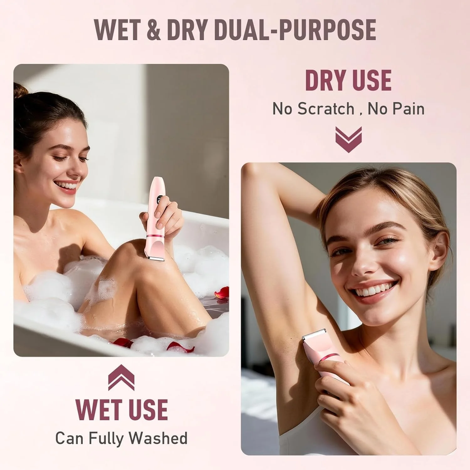 Obacre Bikini Trimmer for Women, 3 in 1 Electric Razors for Women, IPX7 Waterproof Wet Dry Body Shaver Pubic Hair Trimmer Facial Hair Remover with Ceramic Blade USB Recharge Dock Gift for Women - Image 5