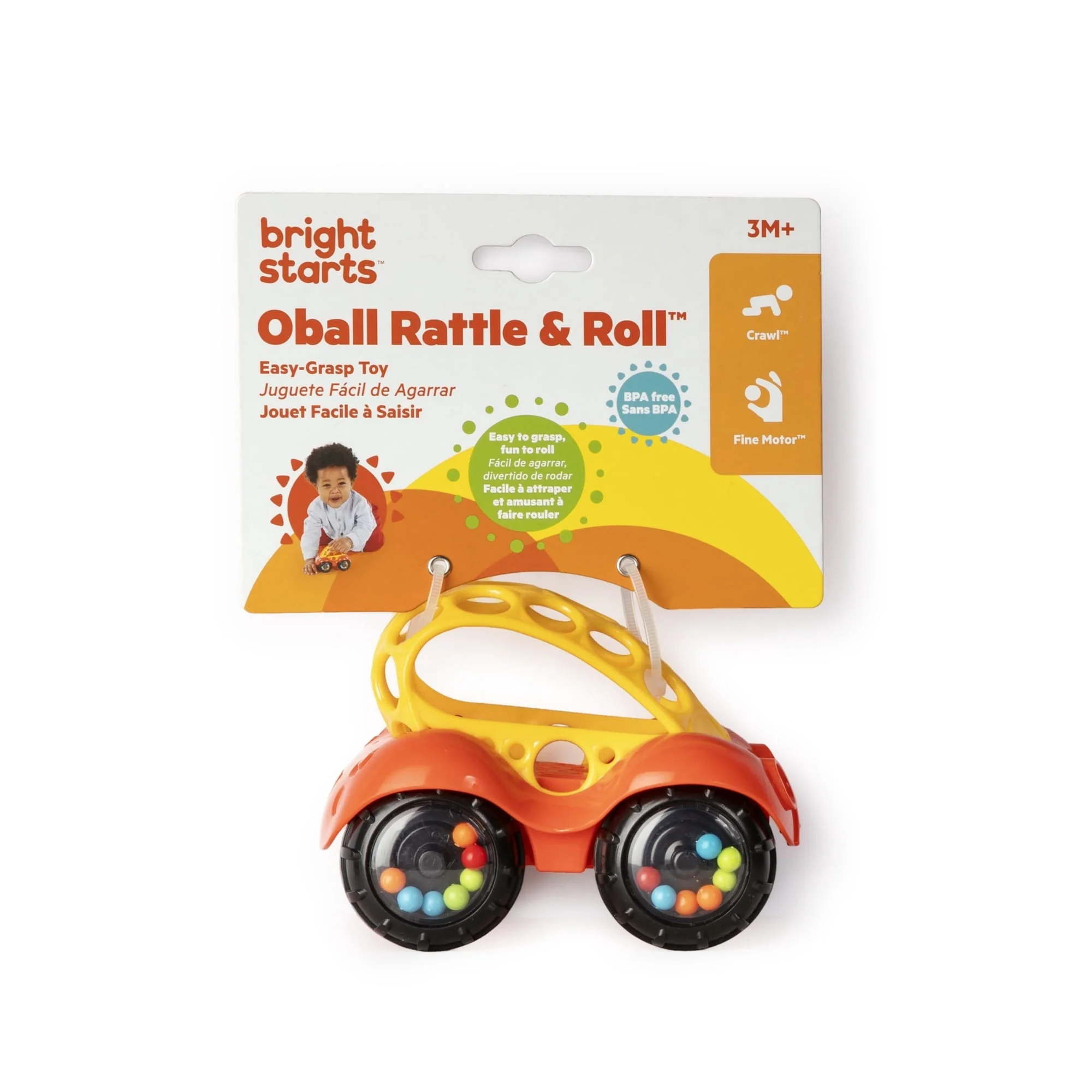 Oball Easy Grasp Rattle & Roll BPA-Free Push Car Infant Crawling Toy, 1 Pack, Red, Unisex - Image 4