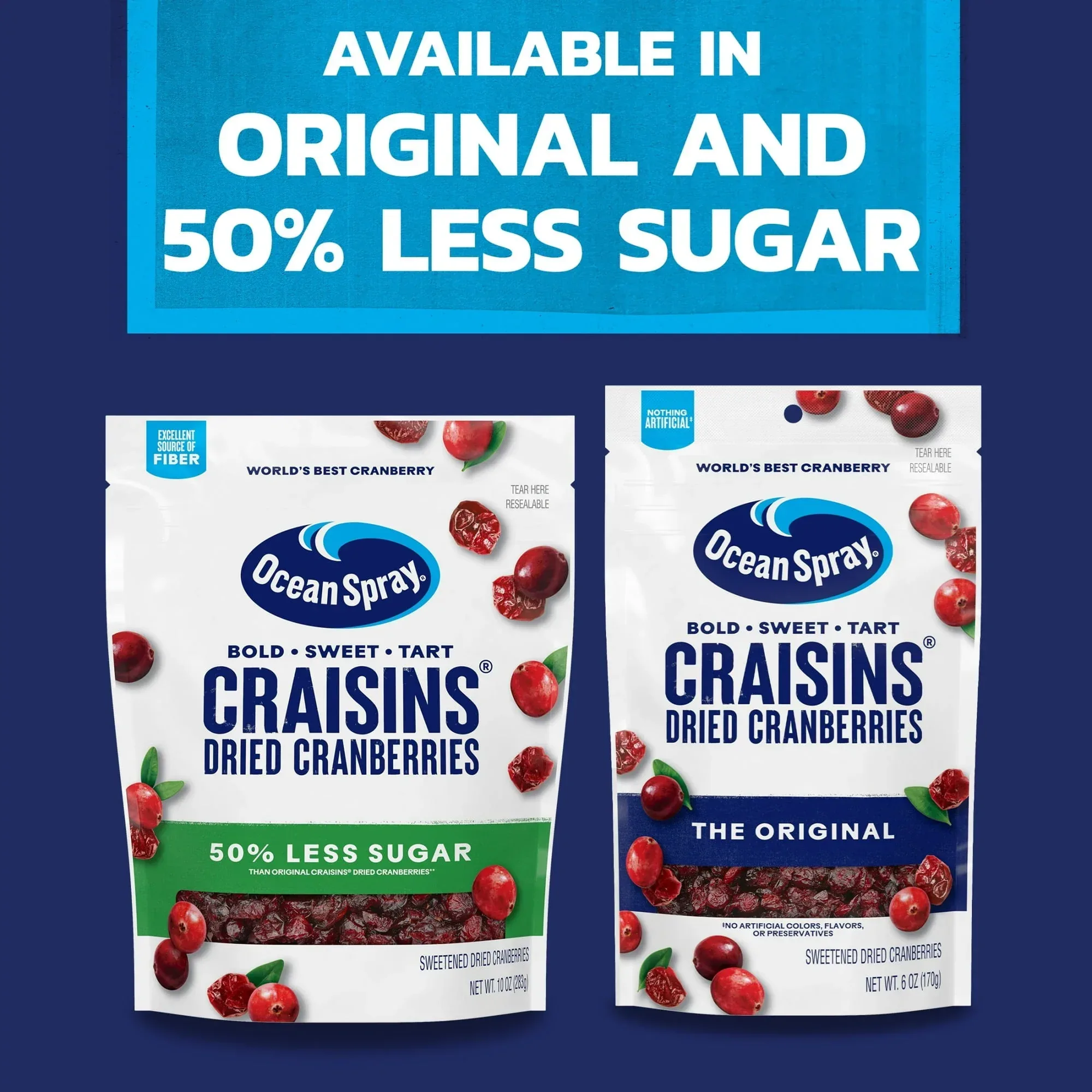 Ocean Spray® Craisins®, 50% Less Sugar Dried Cranberries, Dried Fruit, 10 oz Pouch - Image 7