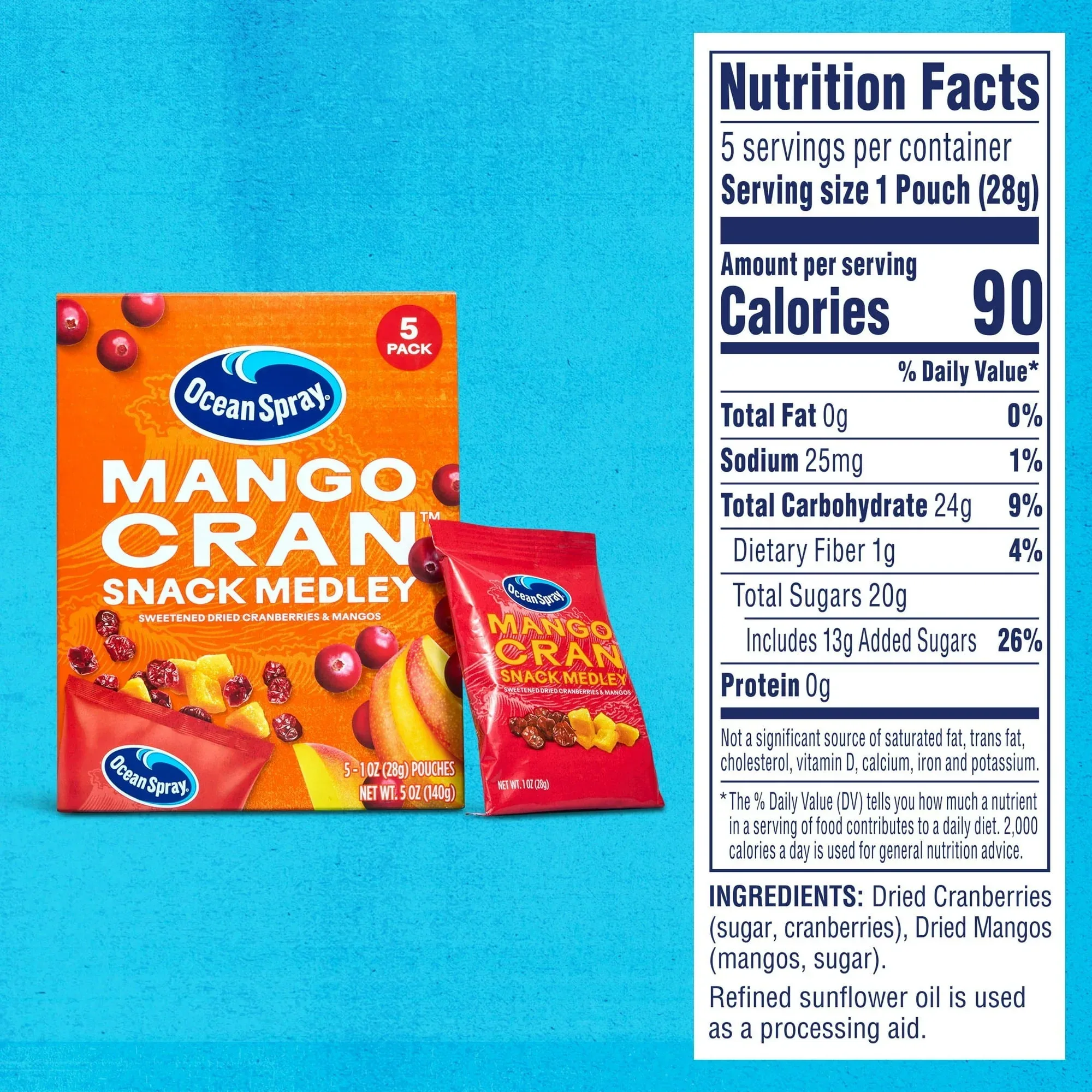 Ocean Spray® Mango Cran™ Snack Medley, Cranberry and Mango Dried Fruit Snack, 1 Oz Pouches, 5 Count - Image 2