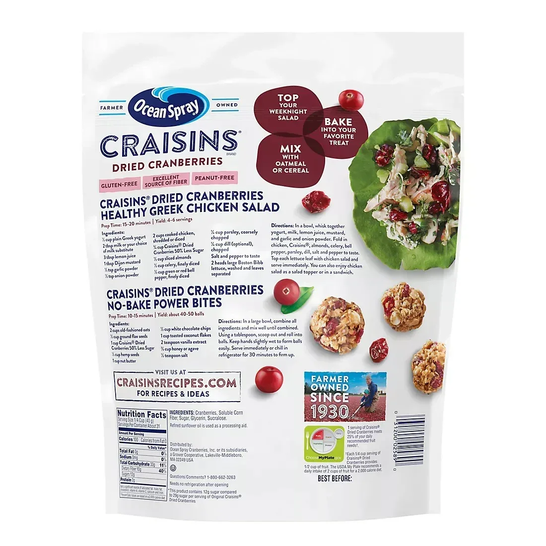 Ocean Spray Craisins, 50% Less Sugar Dried Cranberries, Dried Fruit, 43 oz. - Image 2