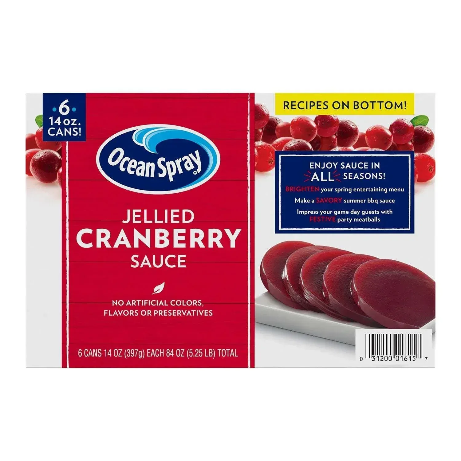 Ocean Spray Jellied Cranberry Sauce, 14 oz., 6 pk.