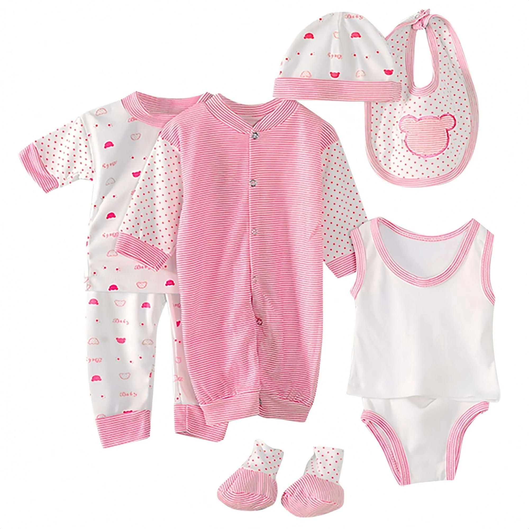 Odeerbi Baby Boy Girl Clothes 8PCS Layette Set Newborn Tops+Hat+Pants+Bib+Sock Shose+Romper - Image 14