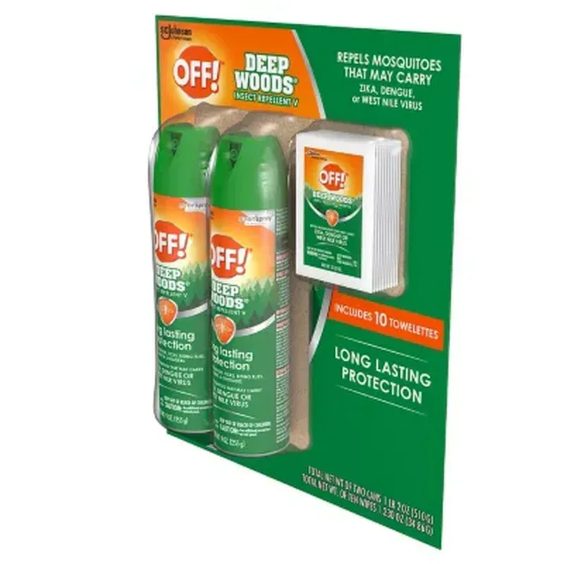 OFF! Deep Woods Insect Repellent, 2-9 Oz Aerosol Sprays + 10 Deep Woods OFF! Towelettes - Image 3