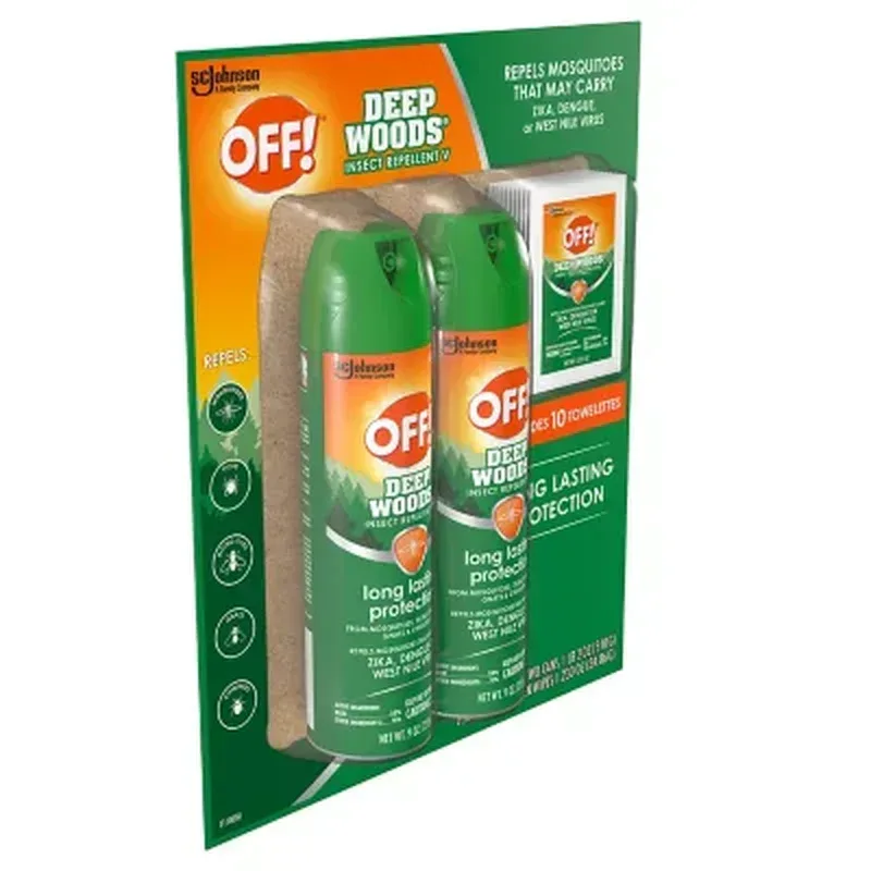 OFF! Deep Woods Insect Repellent, 2-9 Oz Aerosol Sprays + 10 Deep Woods OFF! Towelettes - Image 4