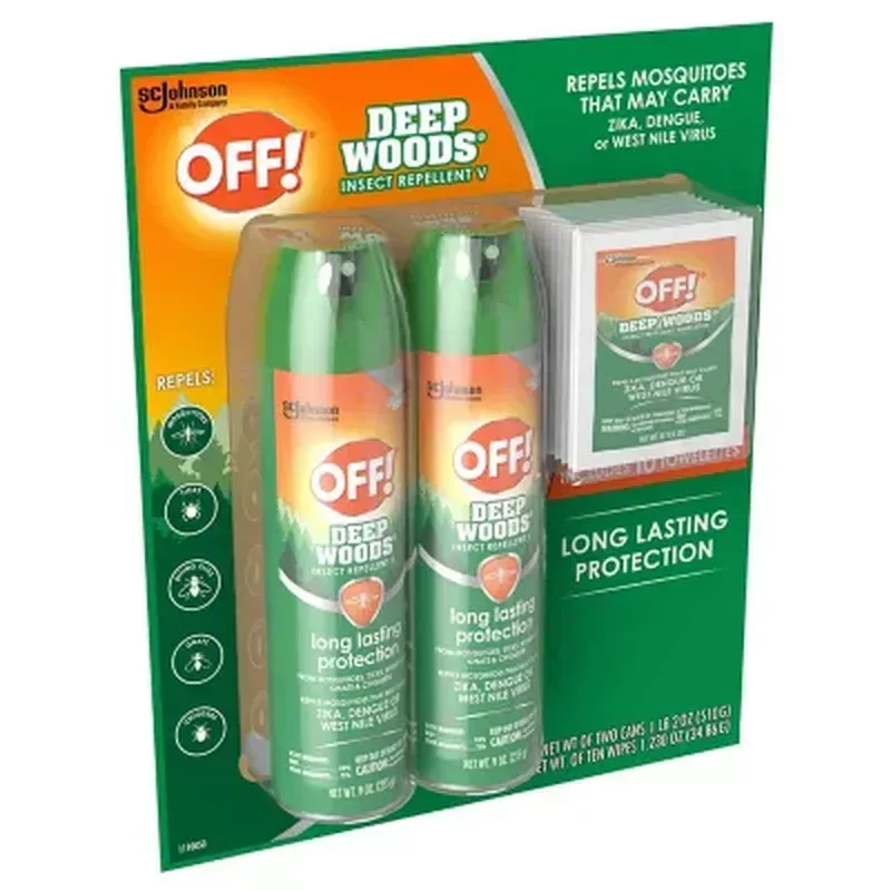 OFF! Deep Woods Insect Repellent, 2-9 Oz Aerosol Sprays + 10 Deep Woods OFF! Towelettes - Image 5