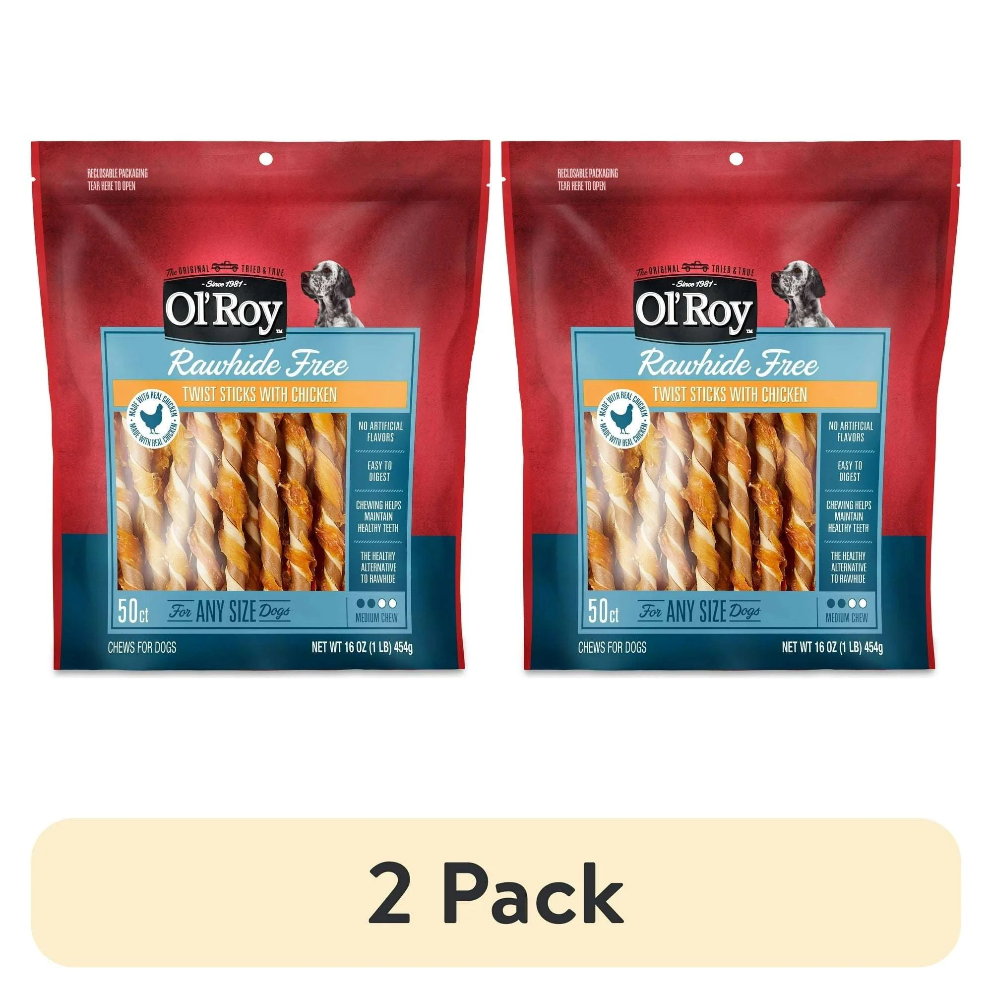 Ol' Roy Rawhide Free Twist Sticks with Chicken Dog Treats, 50ct,16oz.Bag - Image 9