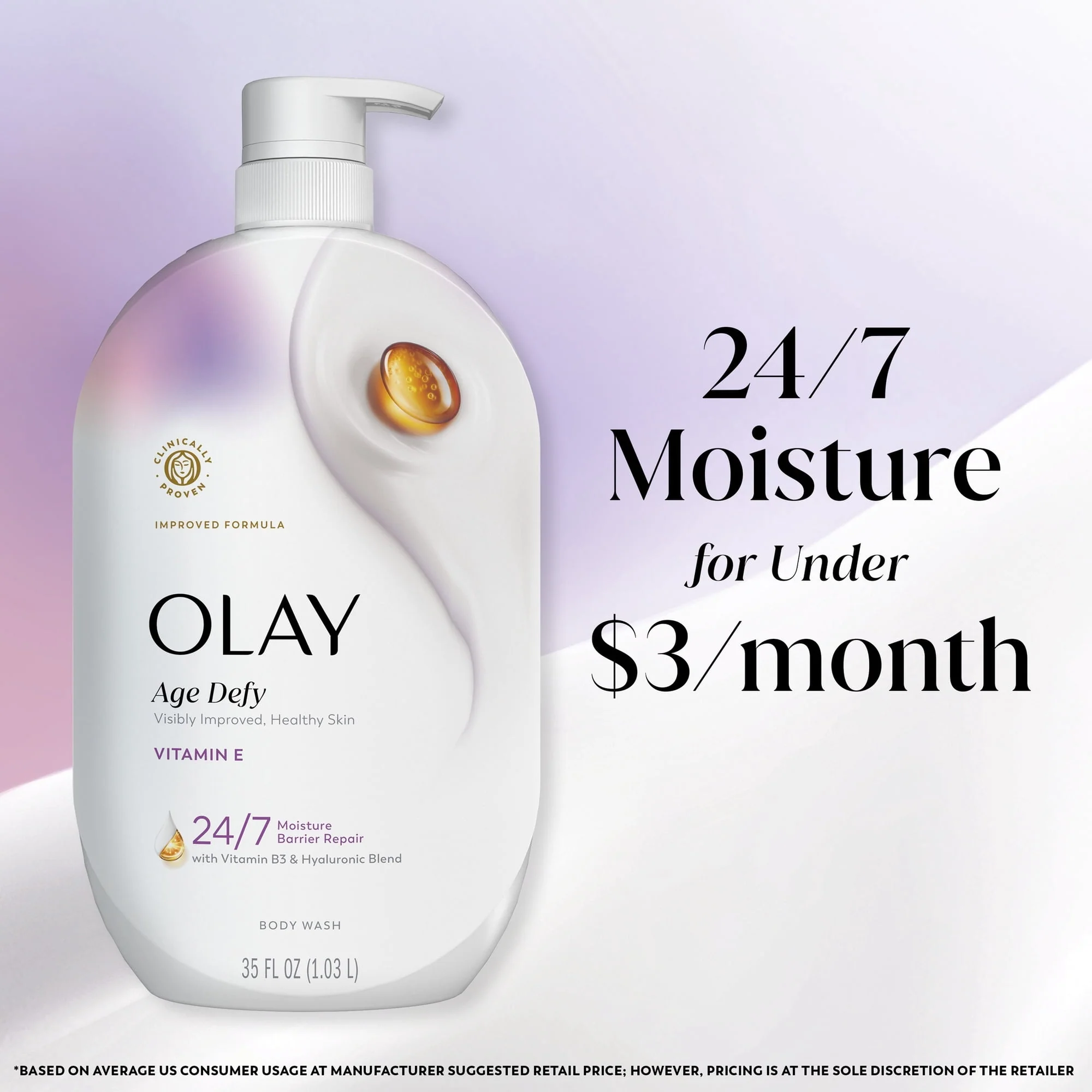 Olay Age Defy Body Wash, Ultra Moisture, Vitamin B3 & Hyaluronic, 35oz - Image 7