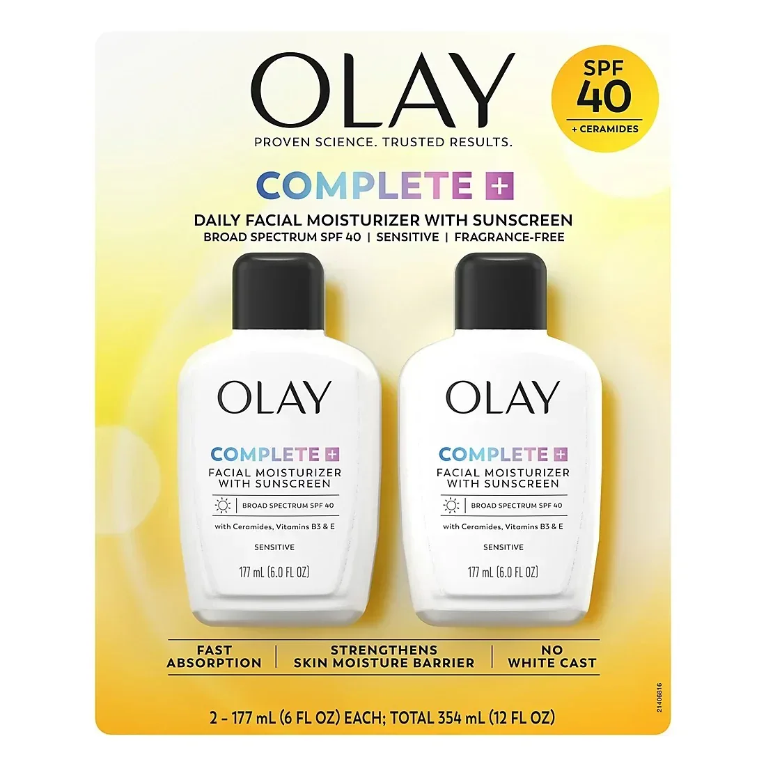 Olay Complete+ Daily Face Moisturizer with Sunscreen SPF 40, Fragrance-Free, 2 pk./6 fl. oz.