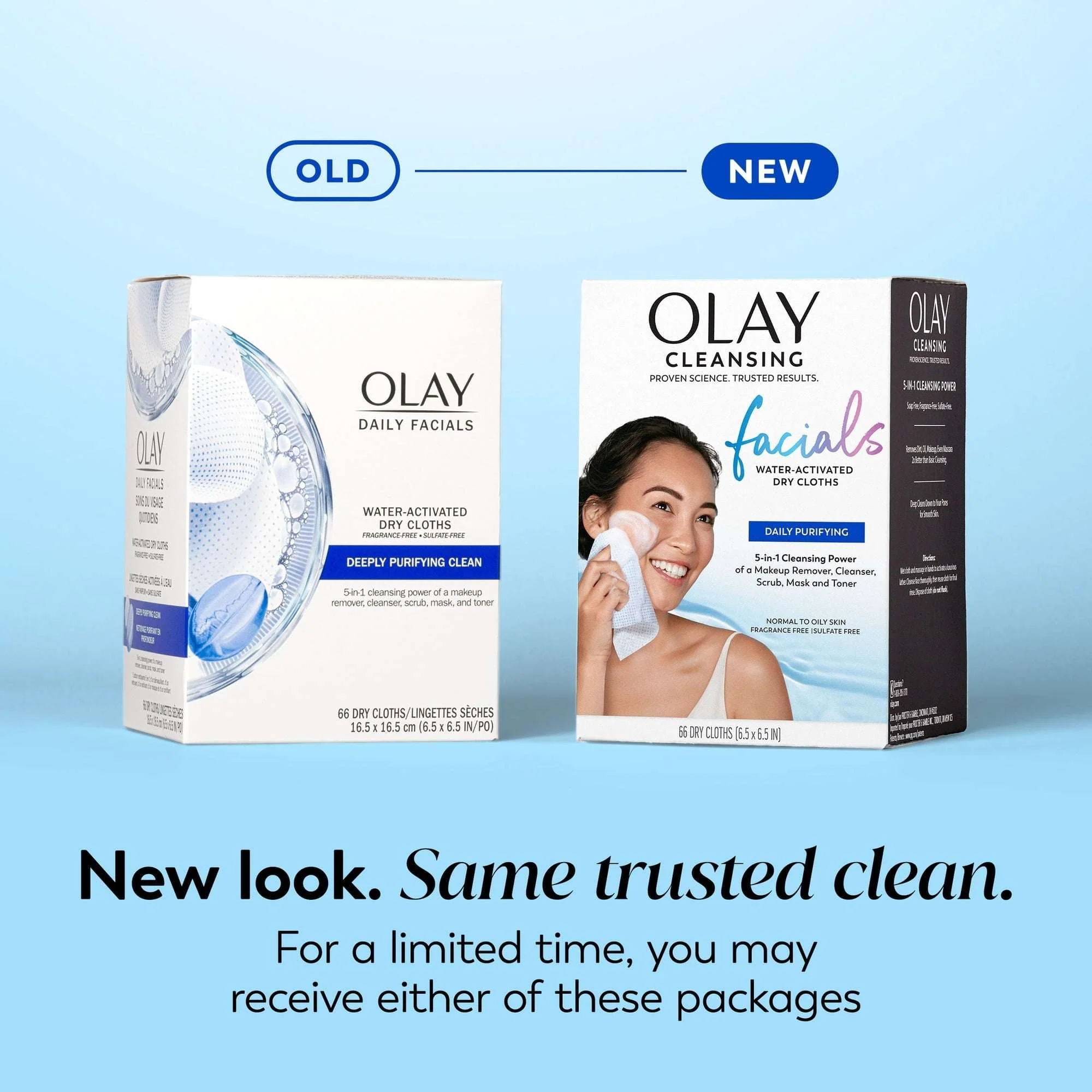 Olay Daily Facials Deeply Purifying Cleansing Cloths, Gentle Makeup Remover, Fragrance-Free, 66 Count - Image 2