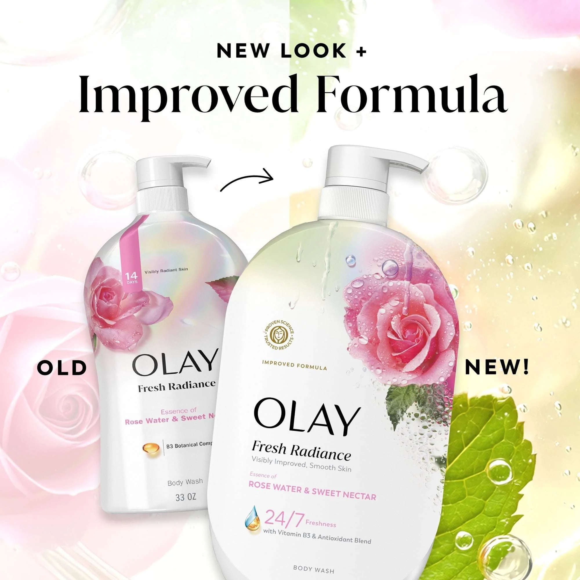 Olay Fresh Radiance Body Wash, Rose Water & Sweet Nectar, with Vitamin B3, 35oz - Image 2