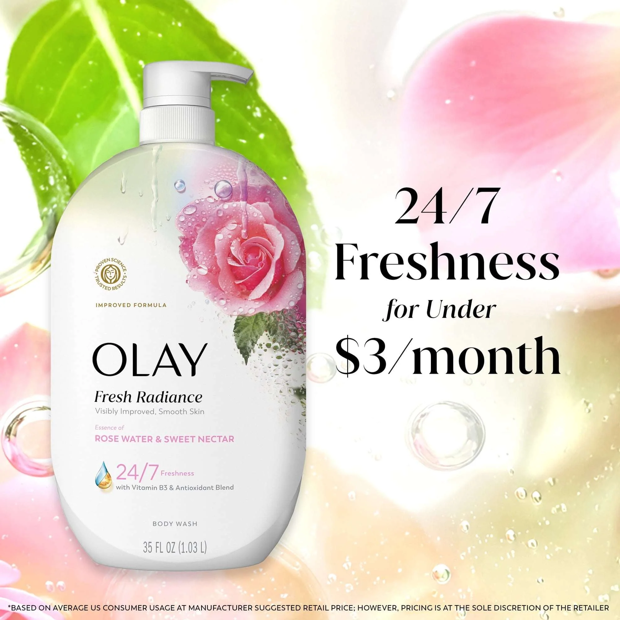 Olay Fresh Radiance Body Wash, Rose Water & Sweet Nectar, with Vitamin B3, 35oz - Image 8