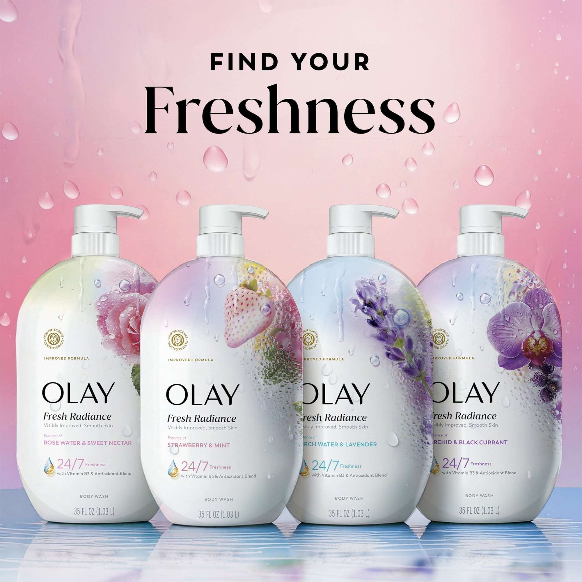Olay Fresh Radiance Body Wash, Strawberry & Mint, with Vitamin B3, 35oz - Image 6