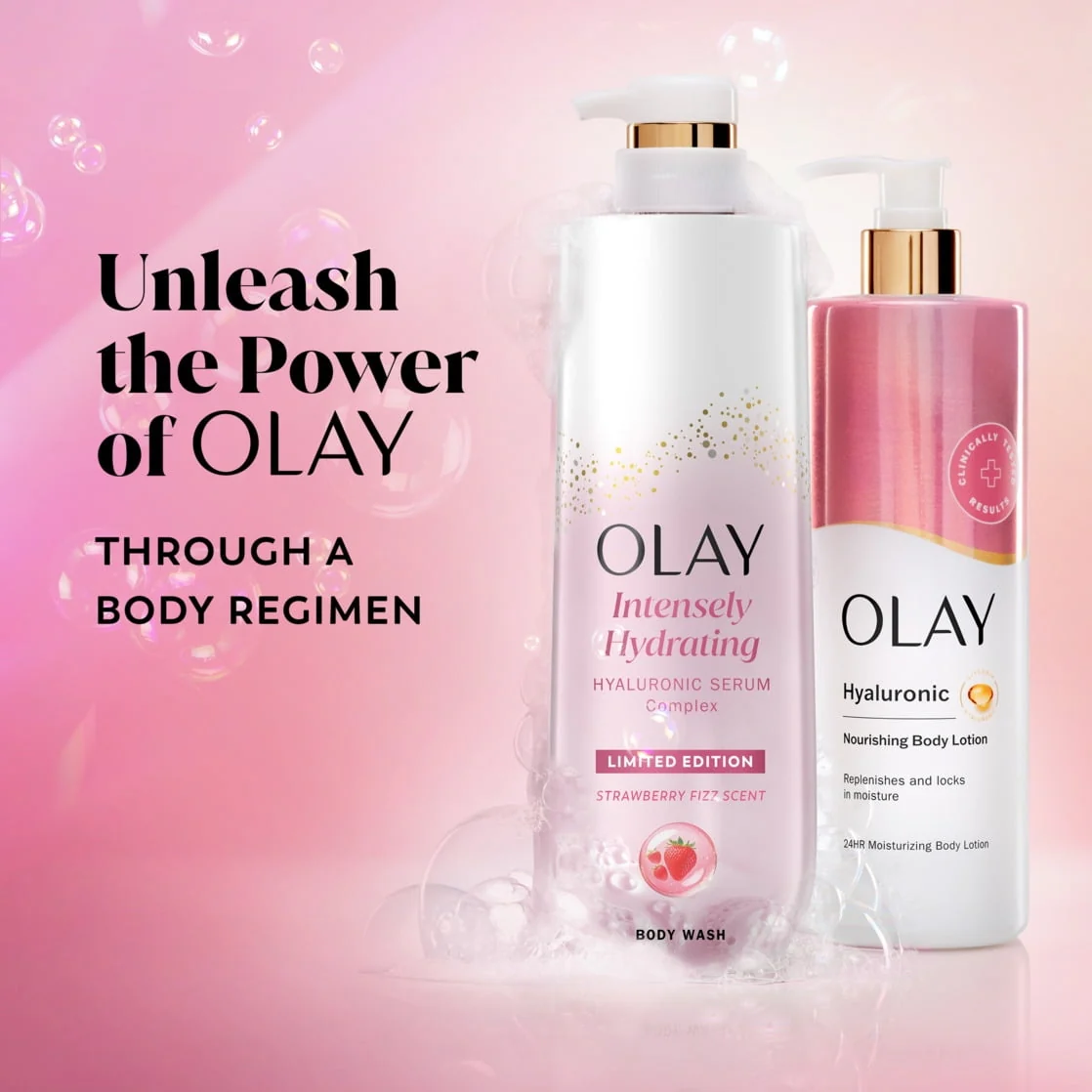 Olay Intensely Hydrating Body Wash with Hyaluronic Serum Complex, Strawberry Fizz Scent, 20 fl oz - Image 8