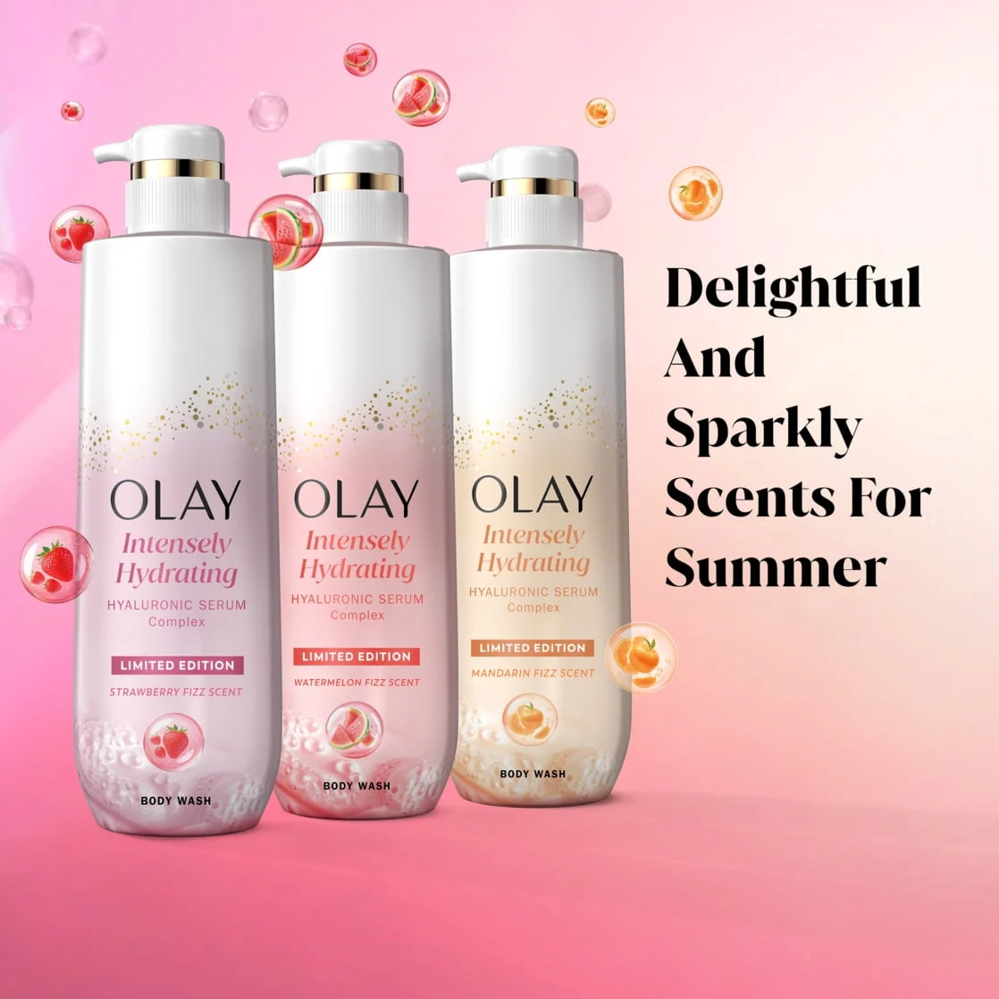Olay Intensely Hydrating Body Wash with Hyaluronic Serum Complex, Strawberry Fizz Scent, 20 fl oz - Image 9