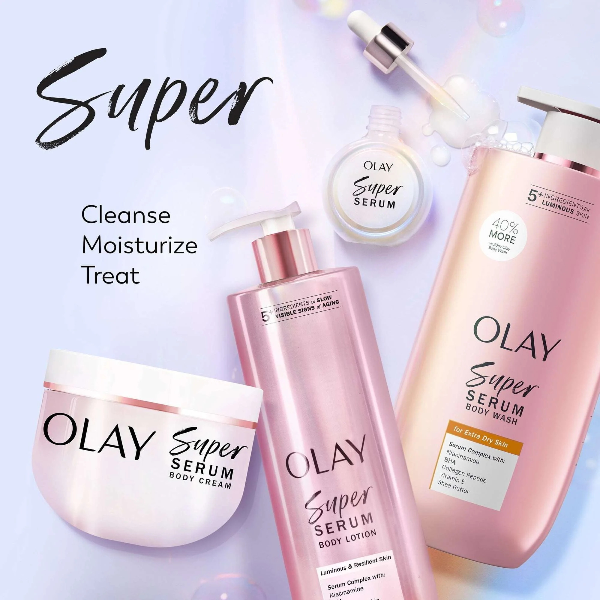 Olay Super Serum Body Wash for Extra Dry Skin, 28 fl oz, Serum Complex for Luminous Skin - Image 4