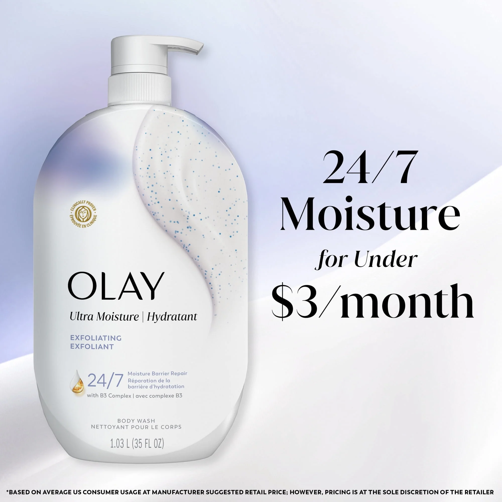 Olay Ultra Moisture Exfoliating Body Wash, Vitamin B3 and Hyaluronic Blend, 35oz - Image 7