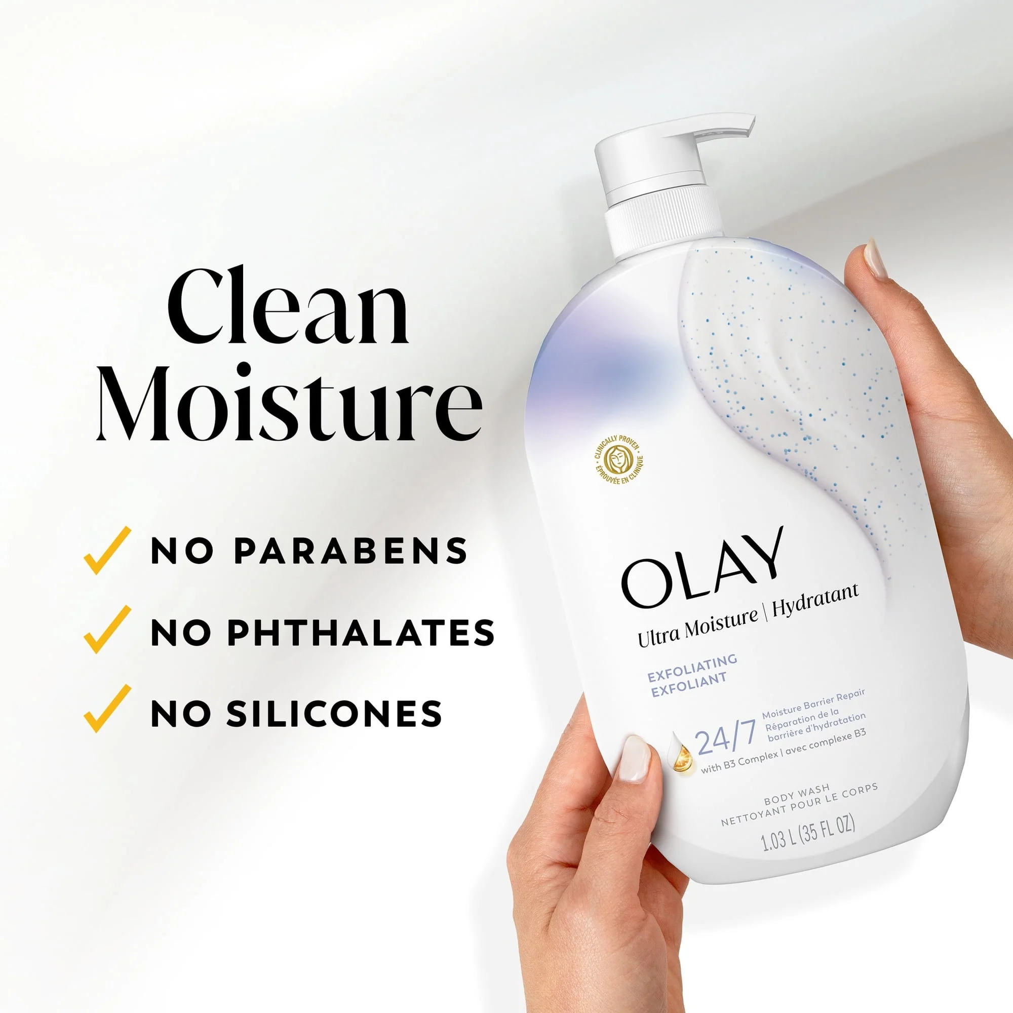 Olay Ultra Moisture Exfoliating Body Wash, Vitamin B3 and Hyaluronic Blend, 35oz - Image 9