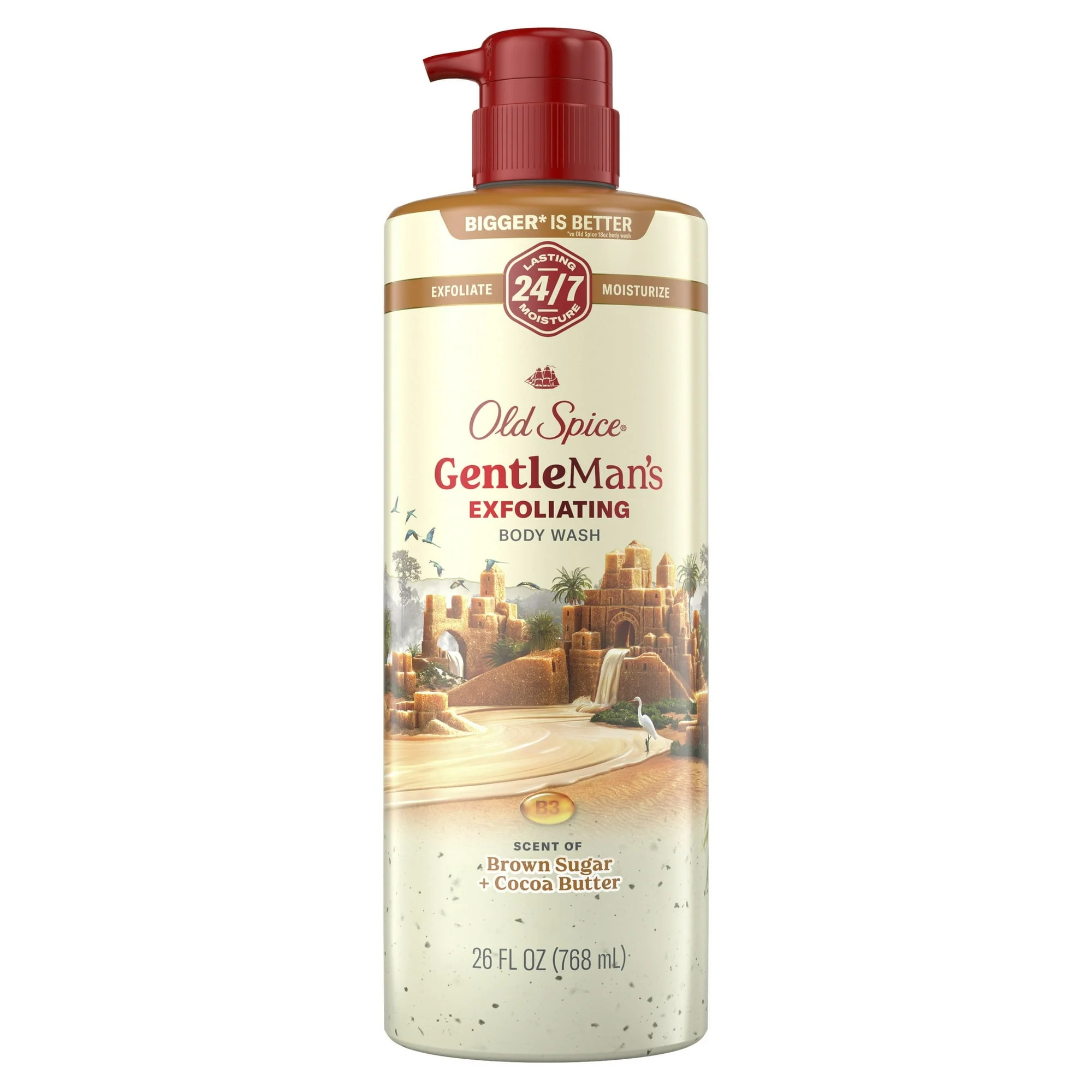 Old Spice Men's Body Wash for Men, Brown Sugar and Cocoa Butter, 24/7 Shower Fresh, 18 oz, Exfoliation + Moisturization, 26oz - Image 2