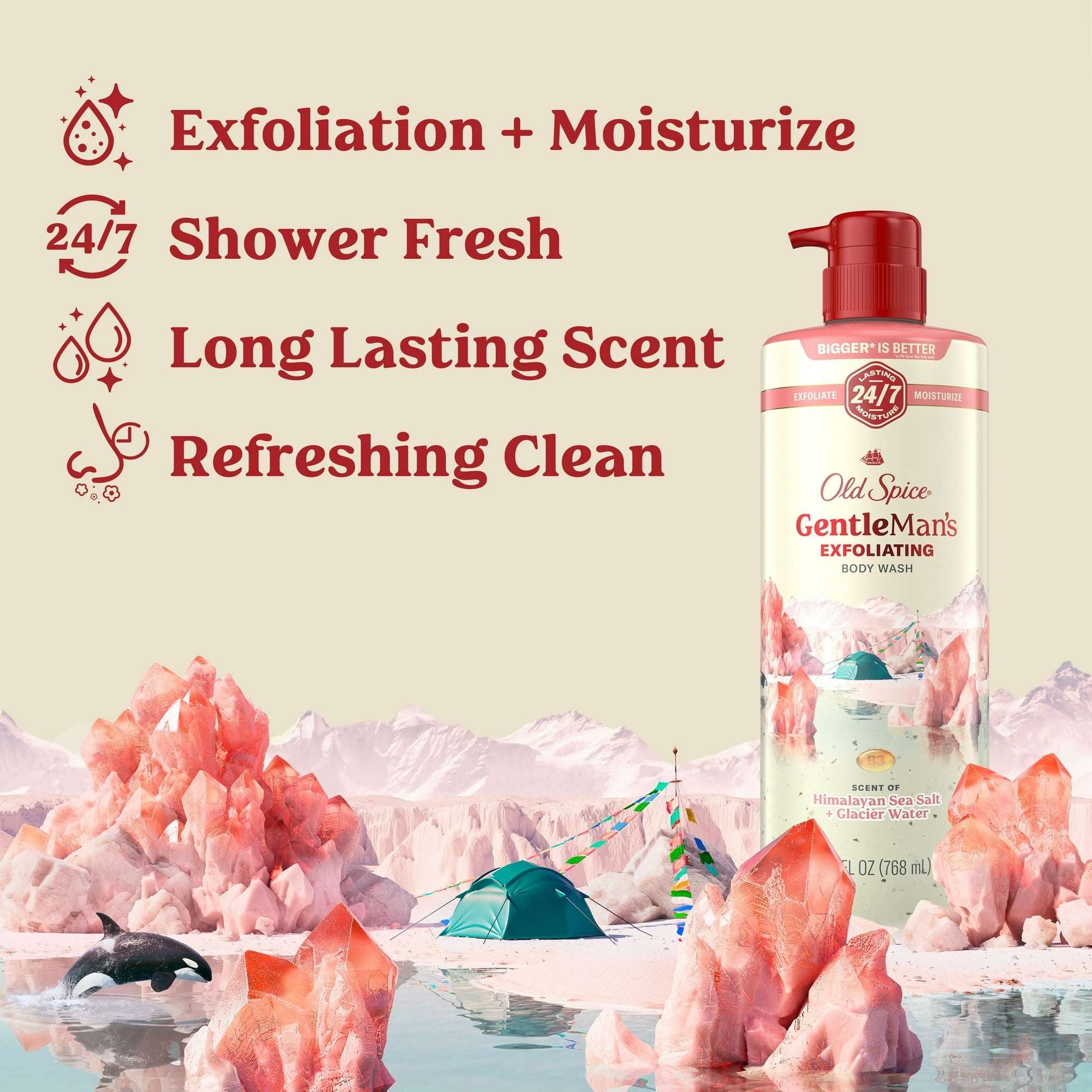 Old Spice Men's Body Wash for Men, Himalayan Sea Salt , 24/7 Shower Fresh, 18 oz, Exfoliation + Moisturization, 26oz - Image 2