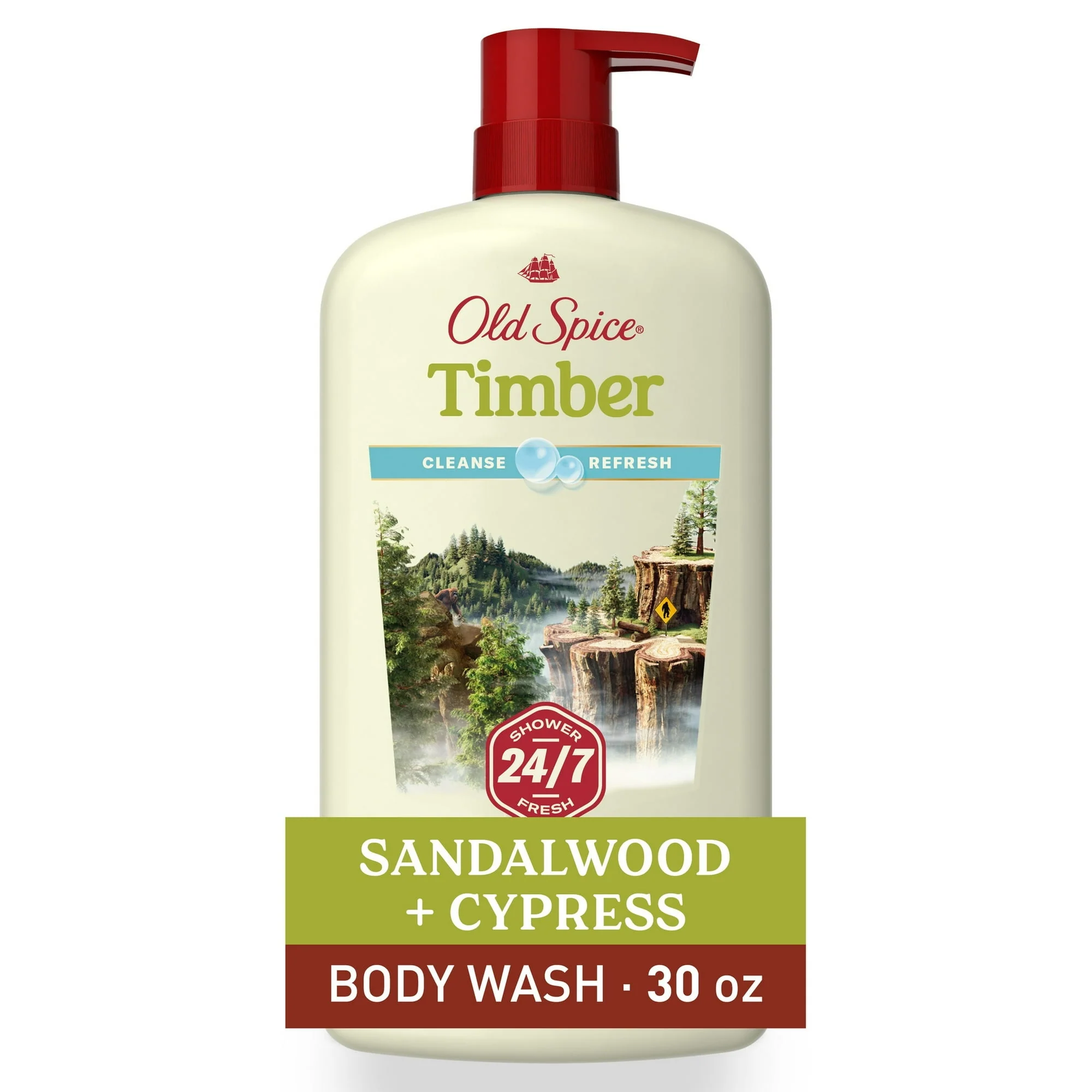 Old Spice Men's Body Wash Timber with Sandalwood, 24/7 Shower Fresh, 30 oz