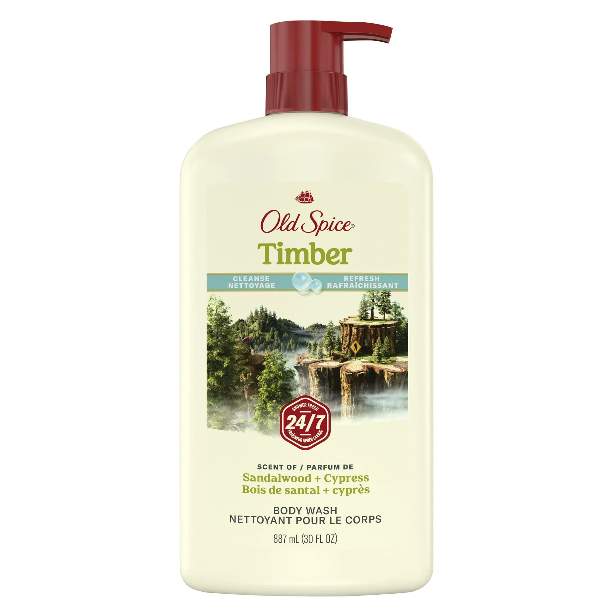 Old Spice Men's Body Wash Timber with Sandalwood, 24/7 Shower Fresh, 30 oz - Image 10