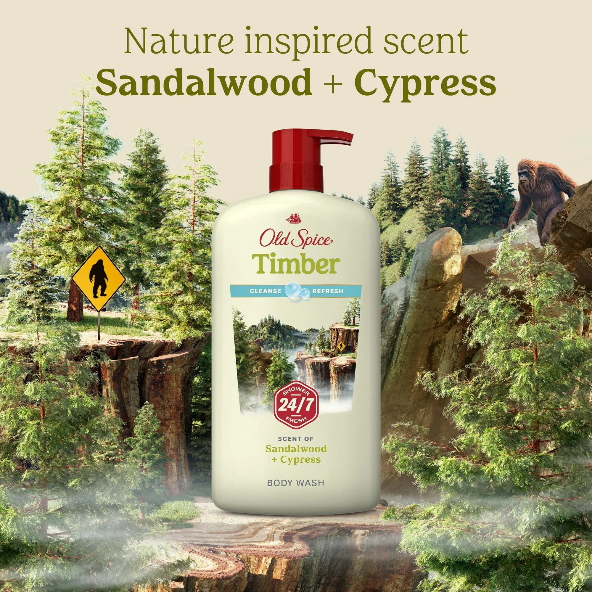 Old Spice Men's Body Wash Timber with Sandalwood, 24/7 Shower Fresh, 30 oz - Image 4