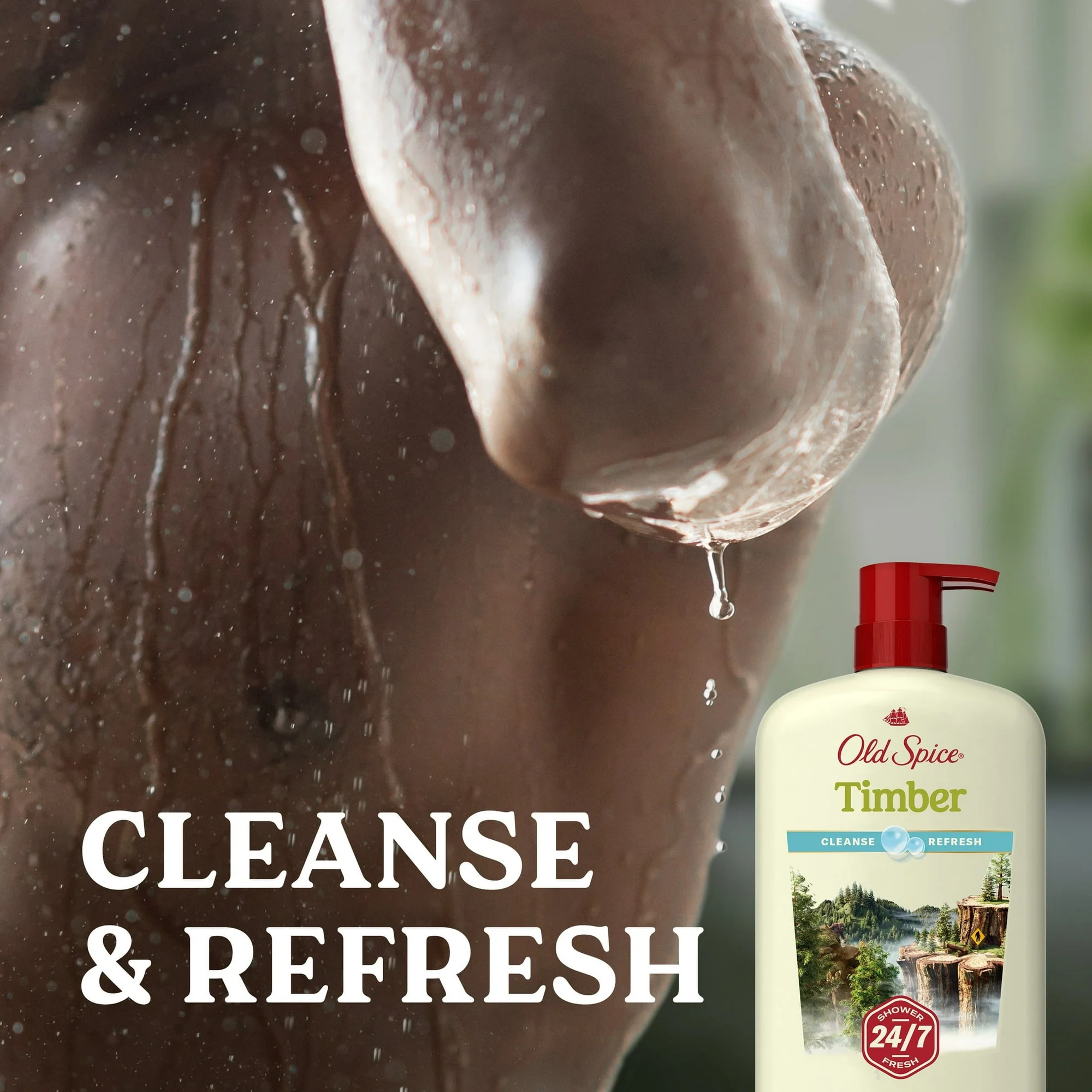 Old Spice Men's Body Wash Timber with Sandalwood, 24/7 Shower Fresh, 30 oz - Image 5
