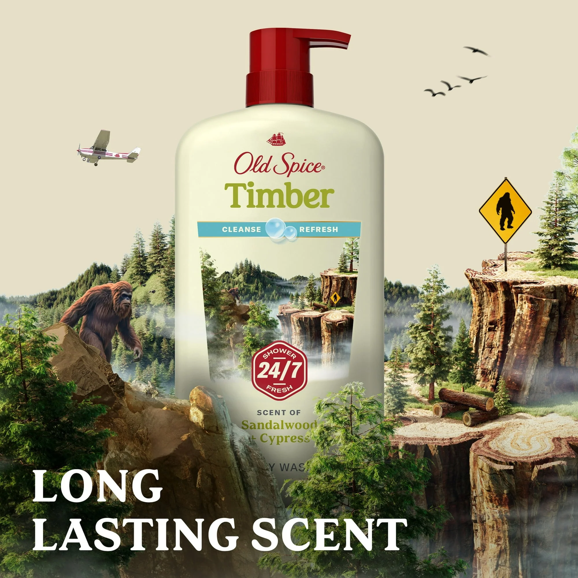 Old Spice Men's Body Wash Timber with Sandalwood, 24/7 Shower Fresh, 30 oz - Image 6
