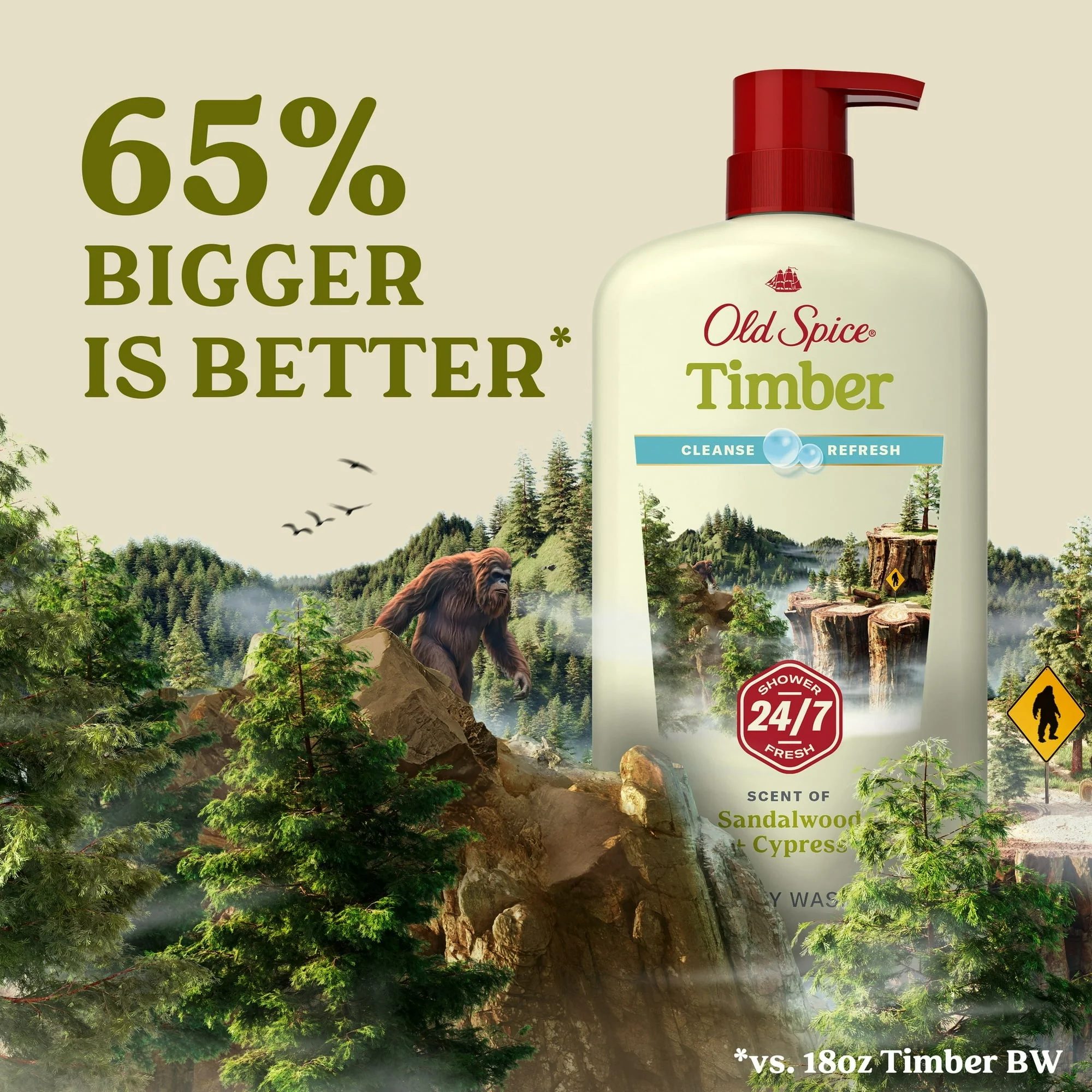 Old Spice Men's Body Wash Timber with Sandalwood, 24/7 Shower Fresh, 30 oz - Image 9