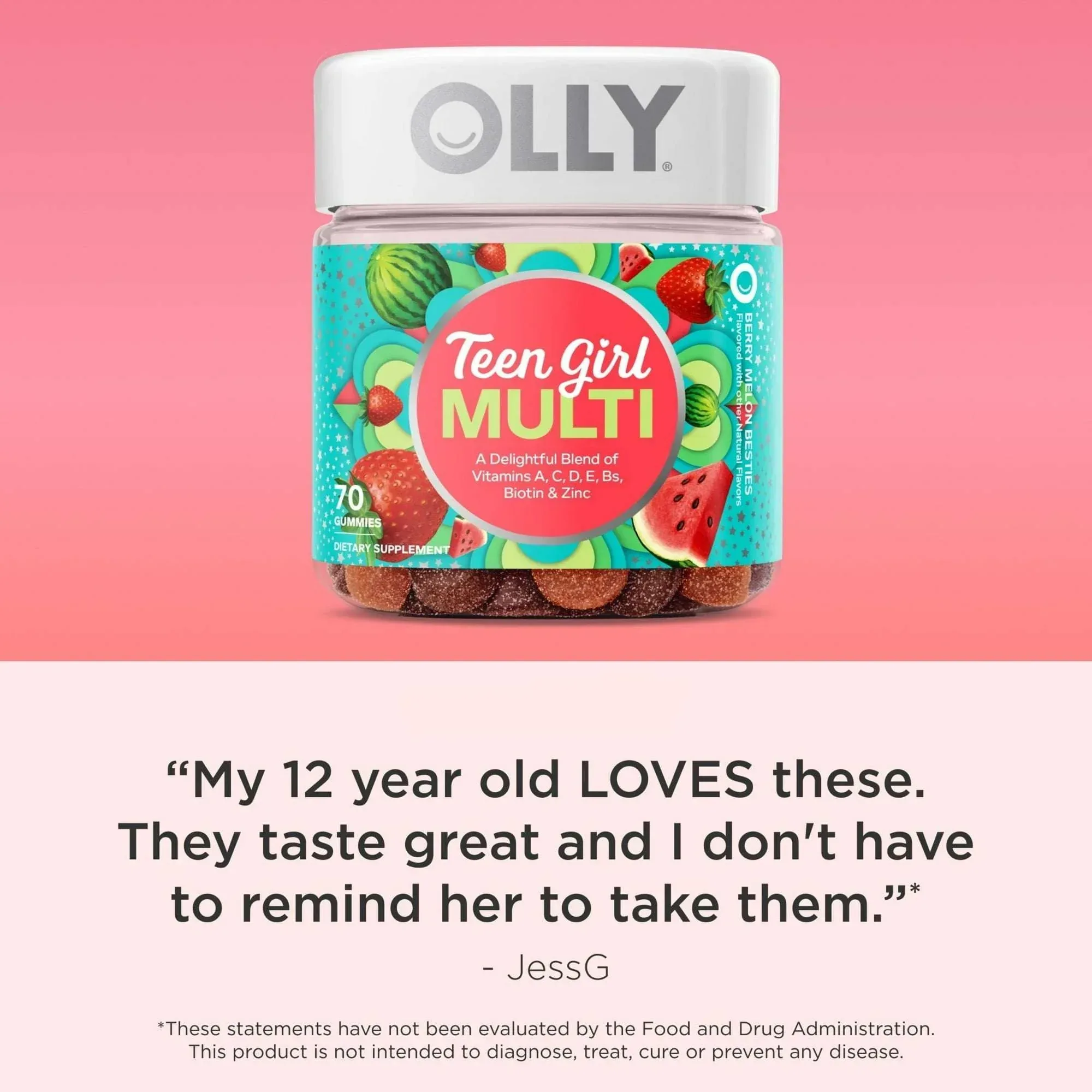 OLLY Teen Girl Multivitamin Gummy, Wellness Support, Strawberry Melon Flavored, 70 Ct - Image 4