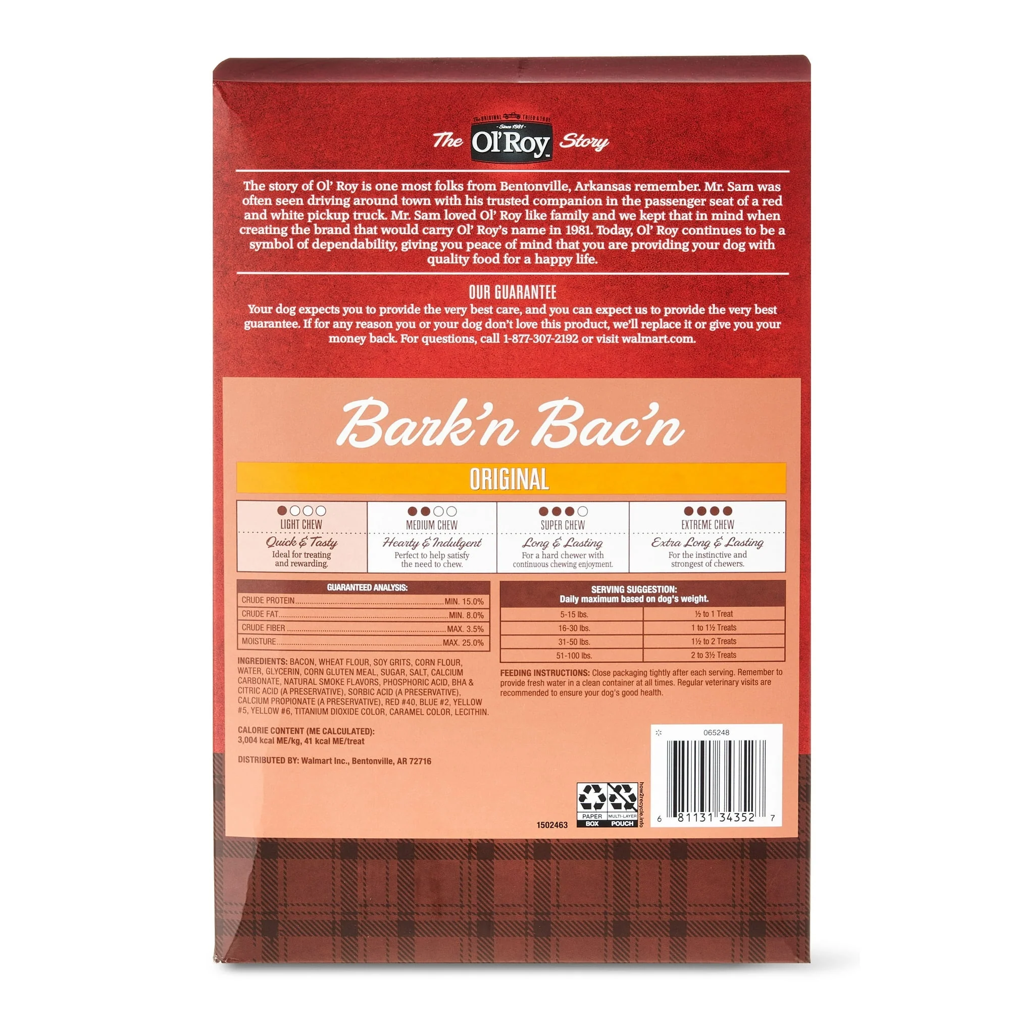 Ol'Roy Bark'n Bac'n Dog Treats with Real Bacon Chews, 25 oz Box (2 Count) - Image 4