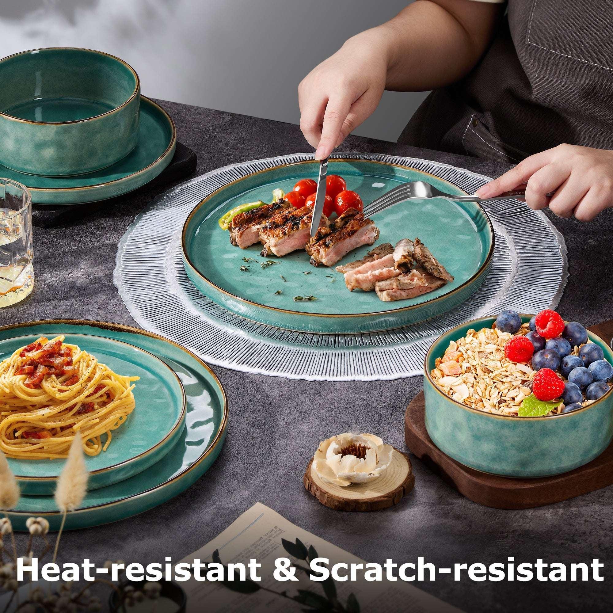 Onader Dinnerware Sets for 6, 18-Piece Plates and Bowls Set, Stoneware Dish Set for Kitchen, Ceramic Dinnerware for Home Restaurant, Chip and Scratch Resistant, Microwave and Dishwash, Reactive Green - Image 3