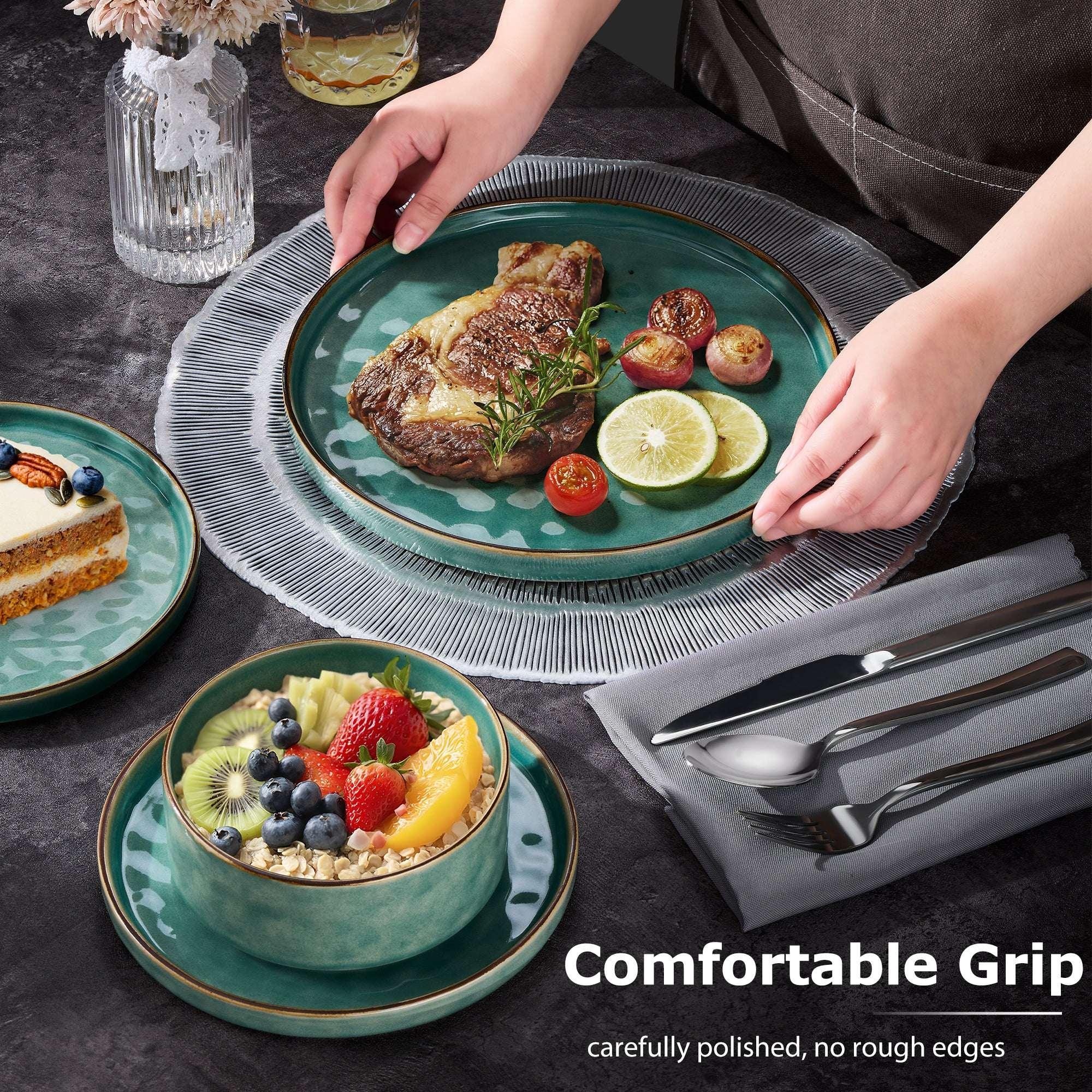 Onader Dinnerware Sets for 6, 18-Piece Plates and Bowls Set, Stoneware Dish Set for Kitchen, Ceramic Dinnerware for Home Restaurant, Chip and Scratch Resistant, Microwave and Dishwash, Reactive Green - Image 4