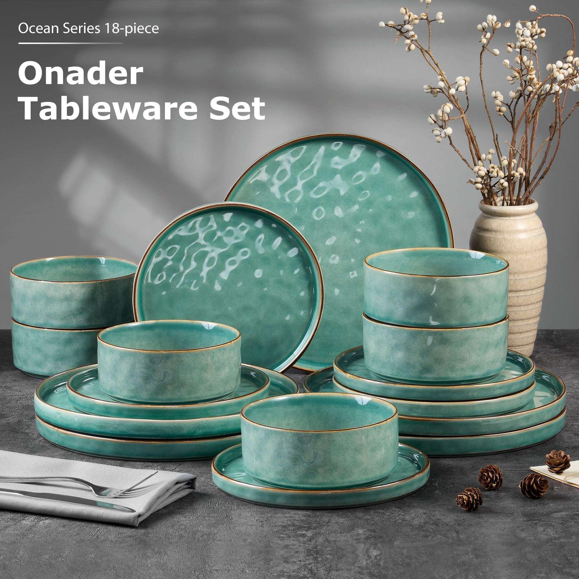 Onader Dinnerware Sets for 6, 18-Piece Plates and Bowls Set, Stoneware Dish Set for Kitchen, Ceramic Dinnerware for Home Restaurant, Chip and Scratch Resistant, Microwave and Dishwash, Reactive Green - Image 5