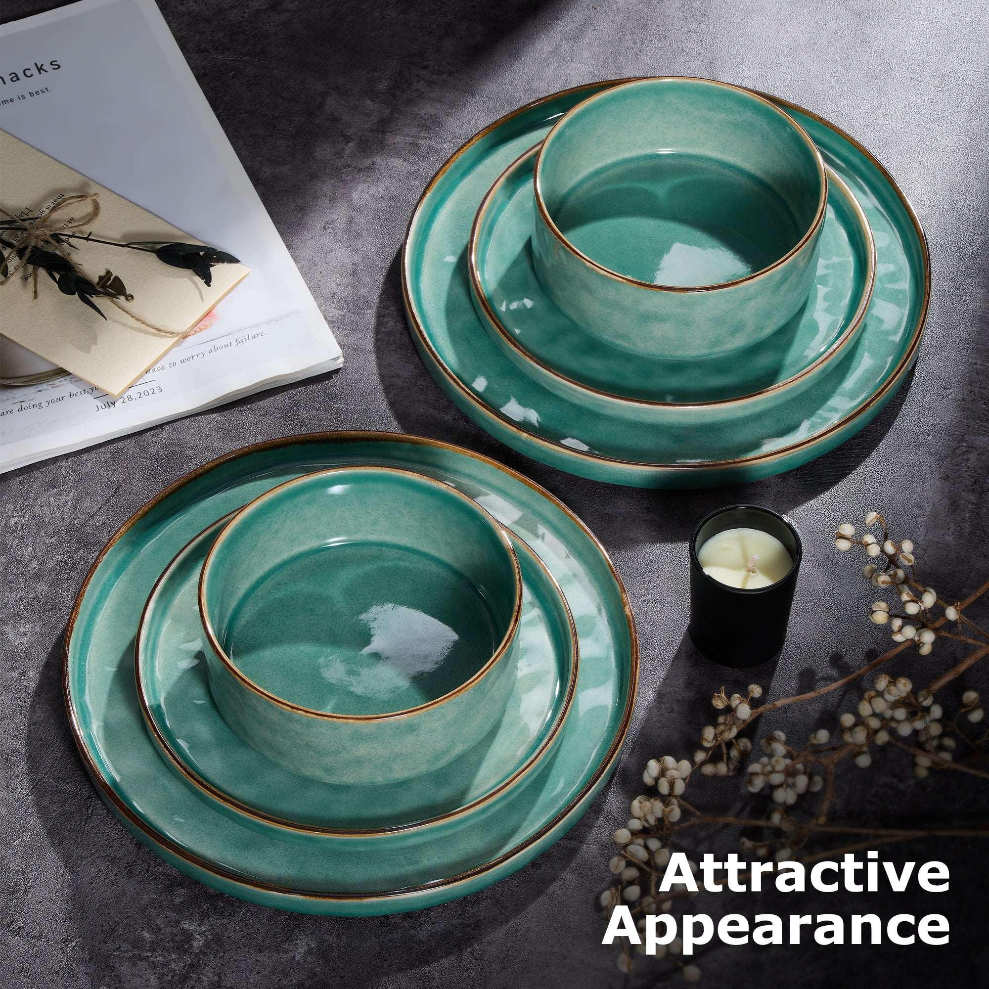 Onader Dinnerware Sets for 6, 18-Piece Plates and Bowls Set, Stoneware Dish Set for Kitchen, Ceramic Dinnerware for Home Restaurant, Chip and Scratch Resistant, Microwave and Dishwash, Reactive Green - Image 7