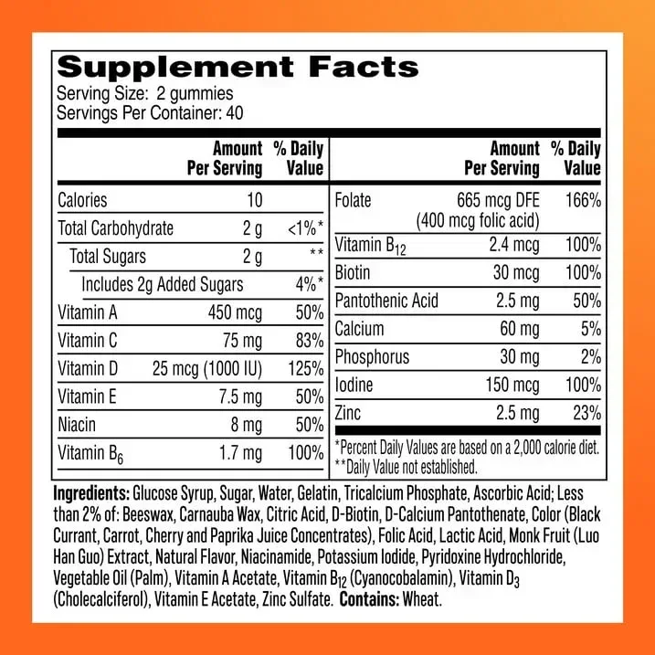 One A Day Womens Multivitamin Gummy with B Vitamins, Biotin, Skin Health Support 80 Count - Image 7