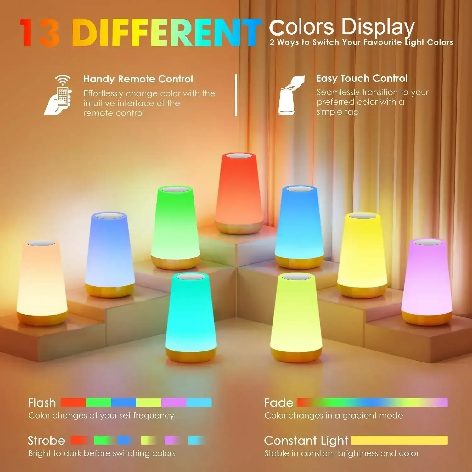 Onekawa Night Light,Dimmable Touch Table Lamp with 5 Brightness and 7 Colors,Night-Lights suitable for Nursery & Bathroom & Bedroom,White - Image 4