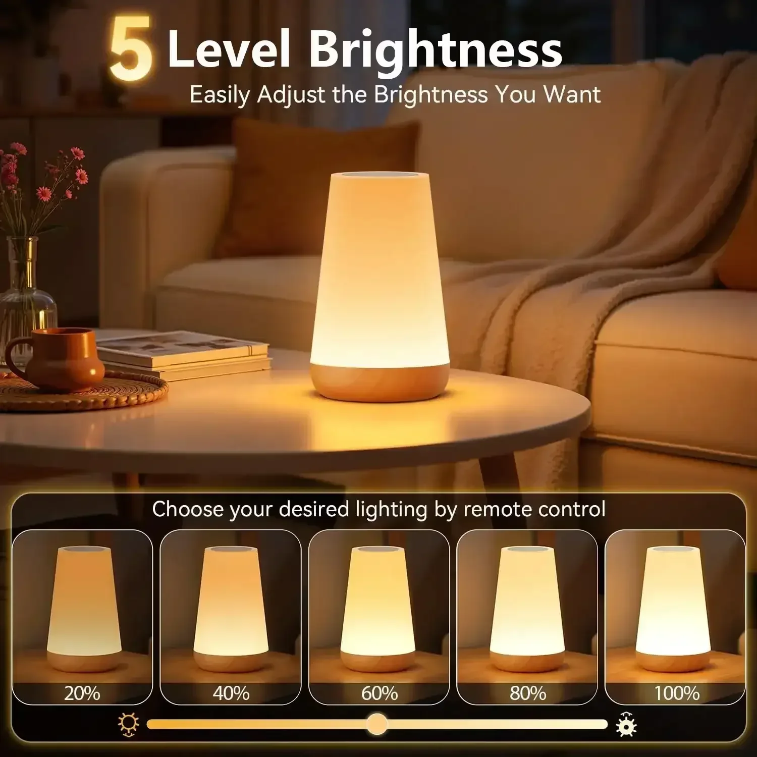 Onekawa Night Light,Dimmable Touch Table Lamp with 5 Brightness and 7 Colors,Night-Lights suitable for Nursery & Bathroom & Bedroom,White - Image 7