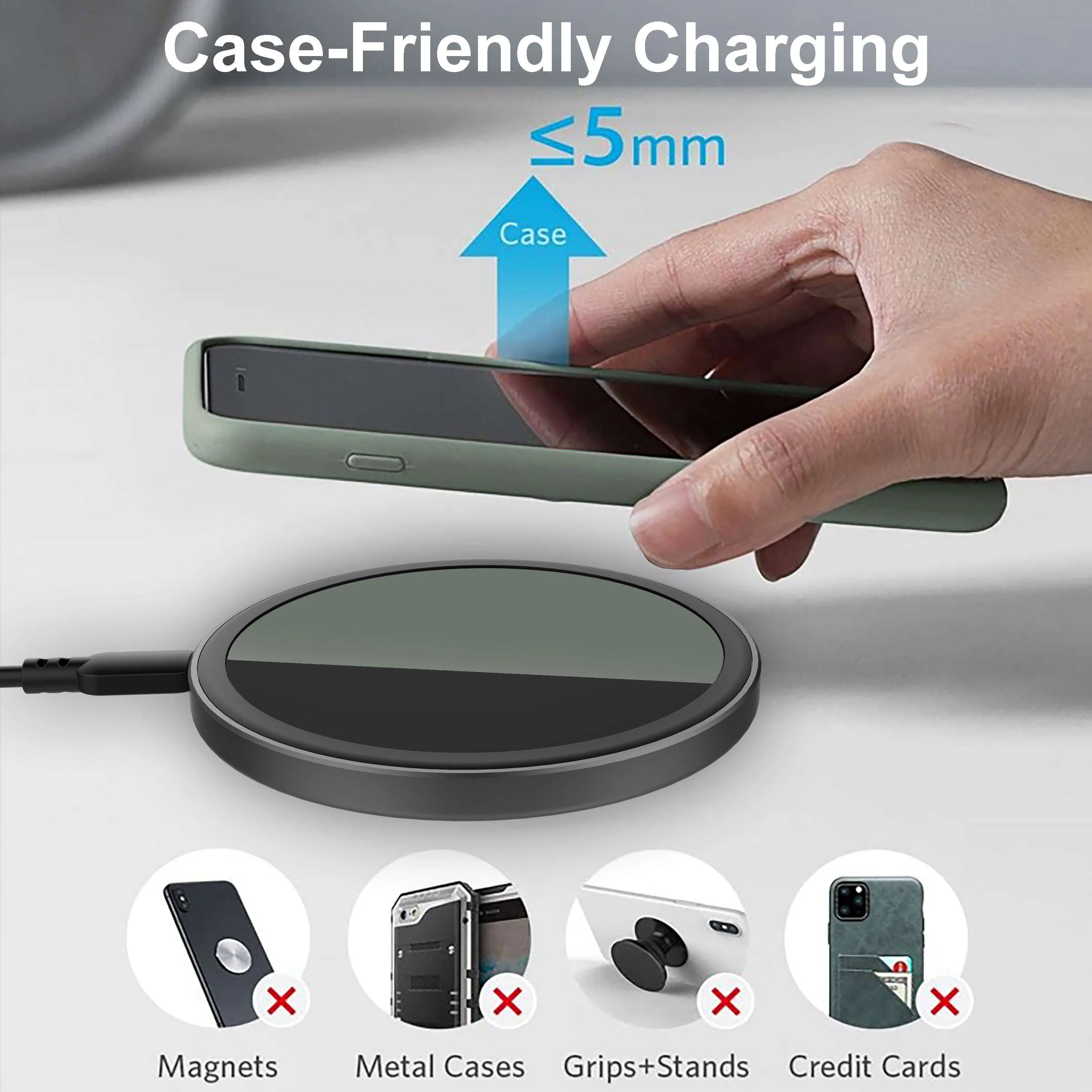 onn. 10W Wireless Charging Pad Compatible with iPhone 13/12/11/XS/X/8 Series, Samsung Galaxy Series, etc - Image 6