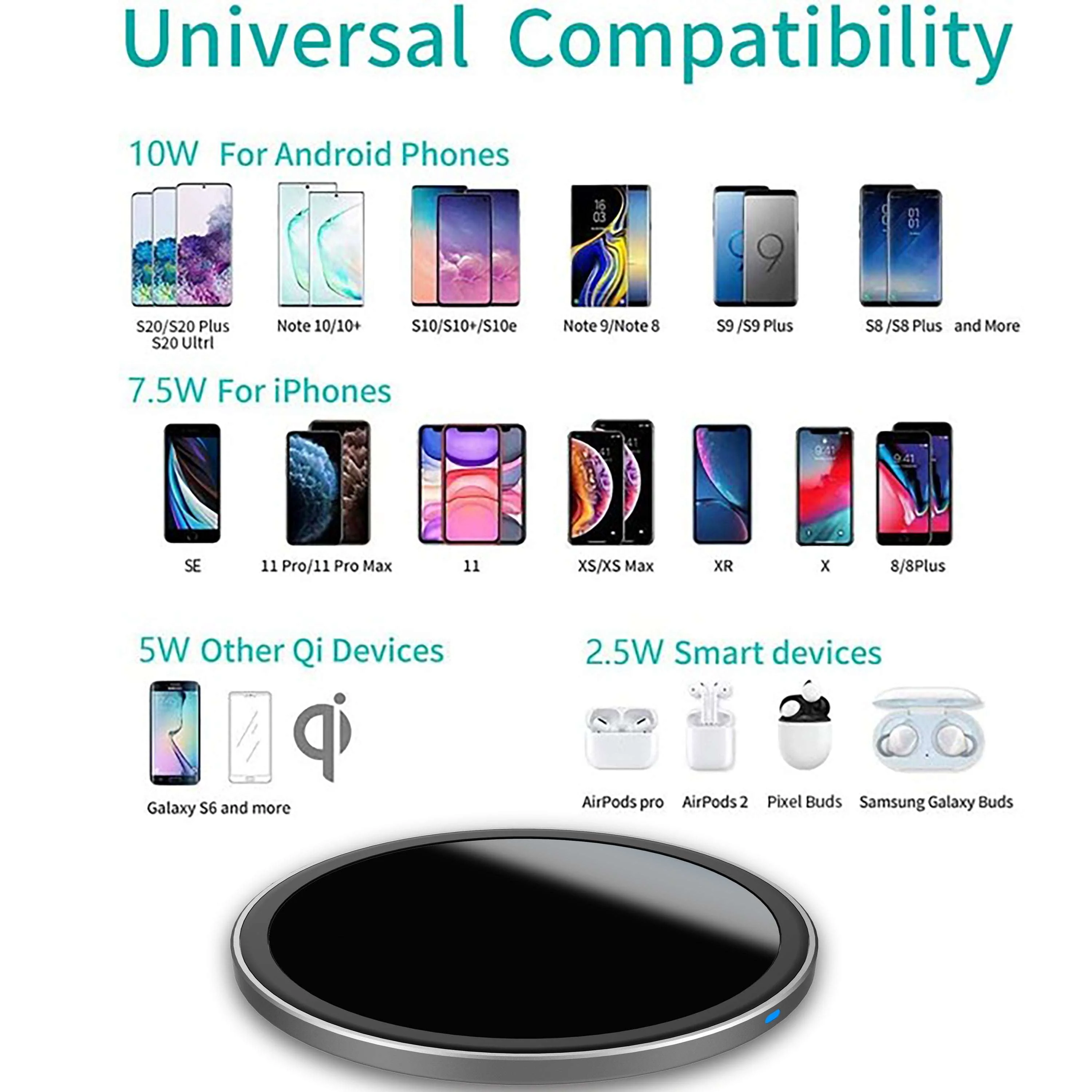 onn. 10W Wireless Charging Pad Compatible with iPhone 13/12/11/XS/X/8 Series, Samsung Galaxy Series, etc - Image 7