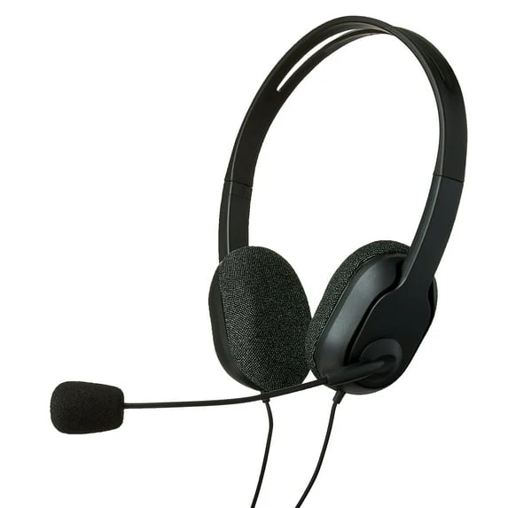 onn 3.5mm AUX Stereo Headset with Built-In Microphone, Black