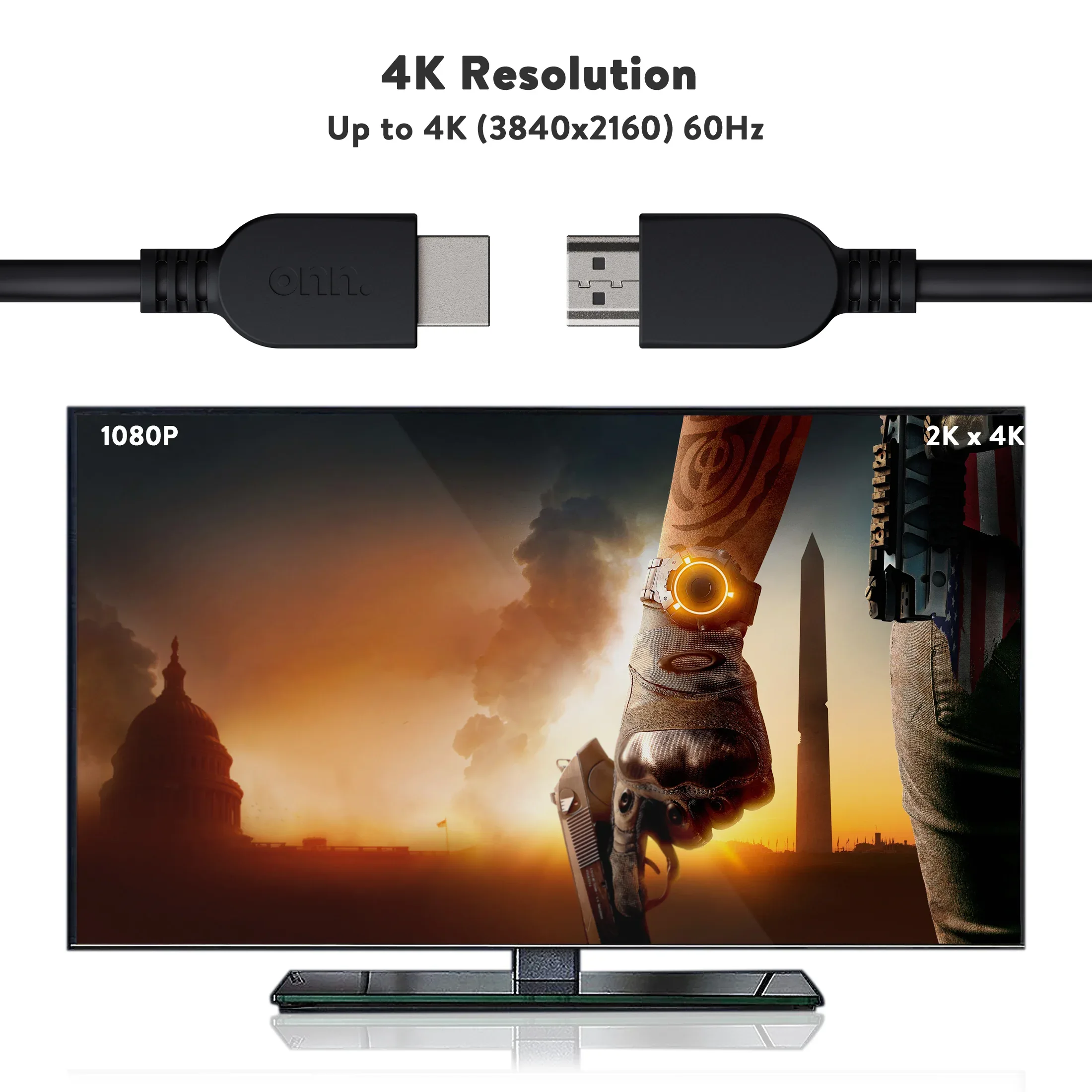Onn. 4ft HDMI Cable, Black Color - Image 5