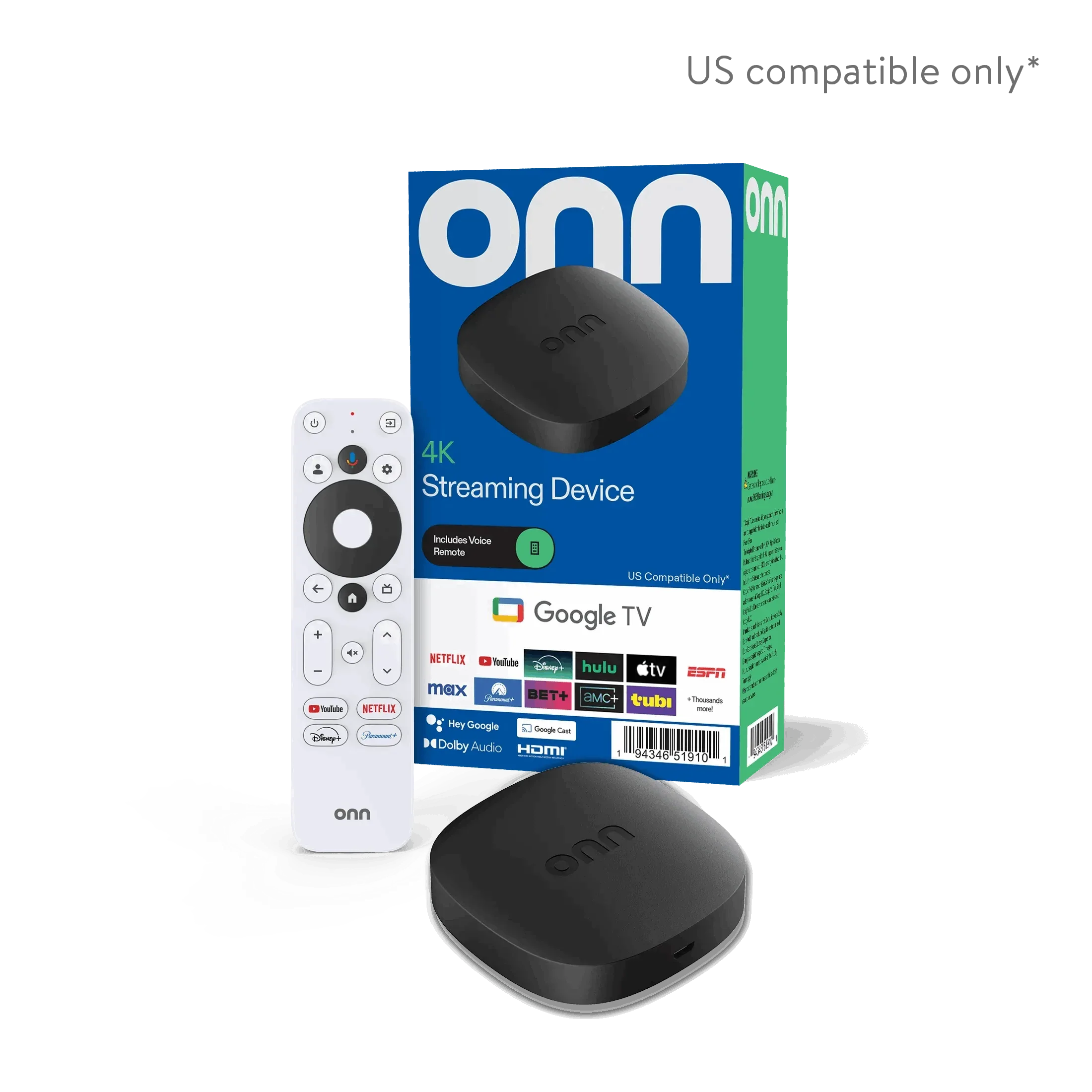 onn 4K Streaming Device, Google TV - Fast Streaming, Ultra HD, 8GB Storage, 2GB RAM, Remote with Voice Control