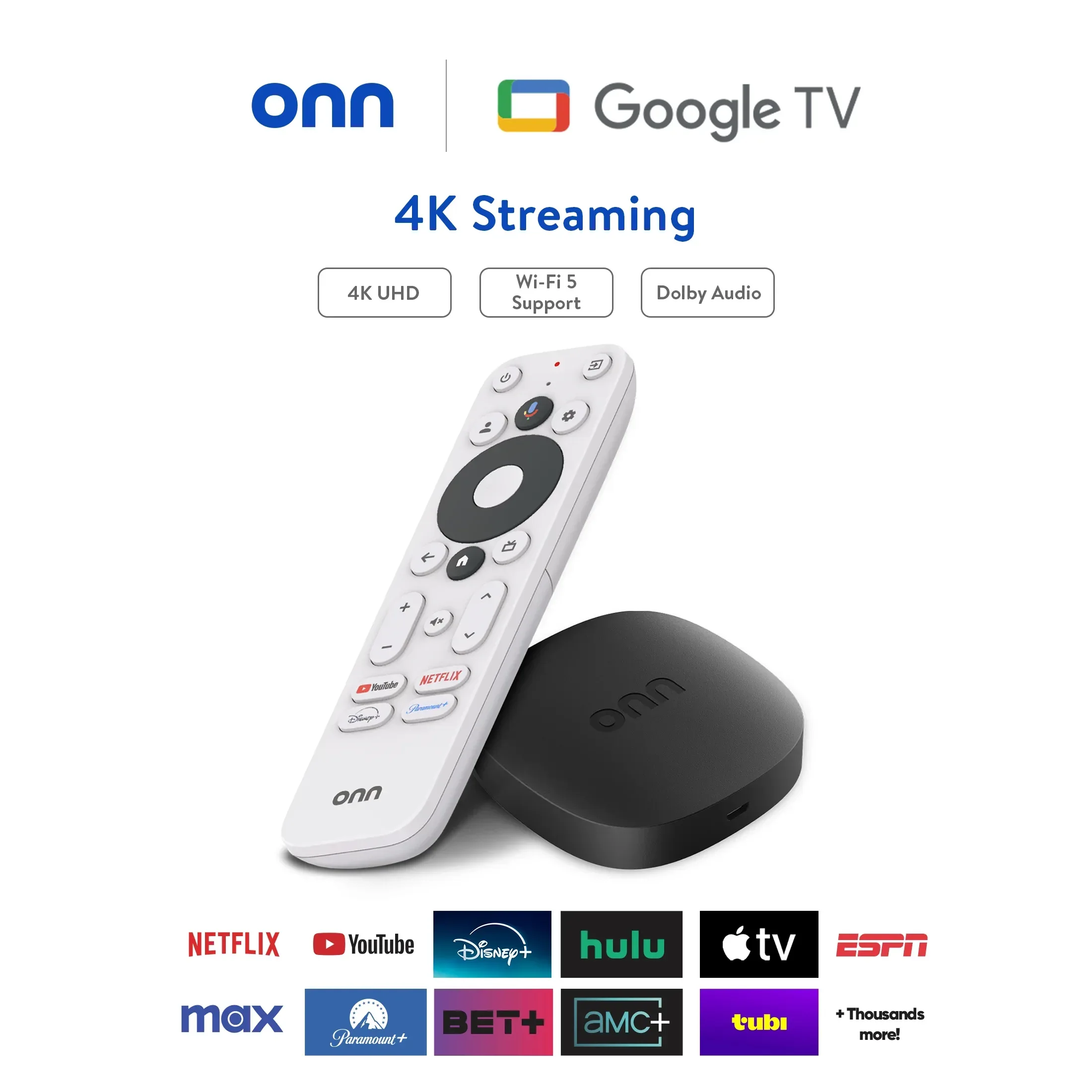 onn 4K Streaming Device, Google TV - Fast Streaming, Ultra HD, 8GB Storage, 2GB RAM, Remote with Voice Control - Image 2